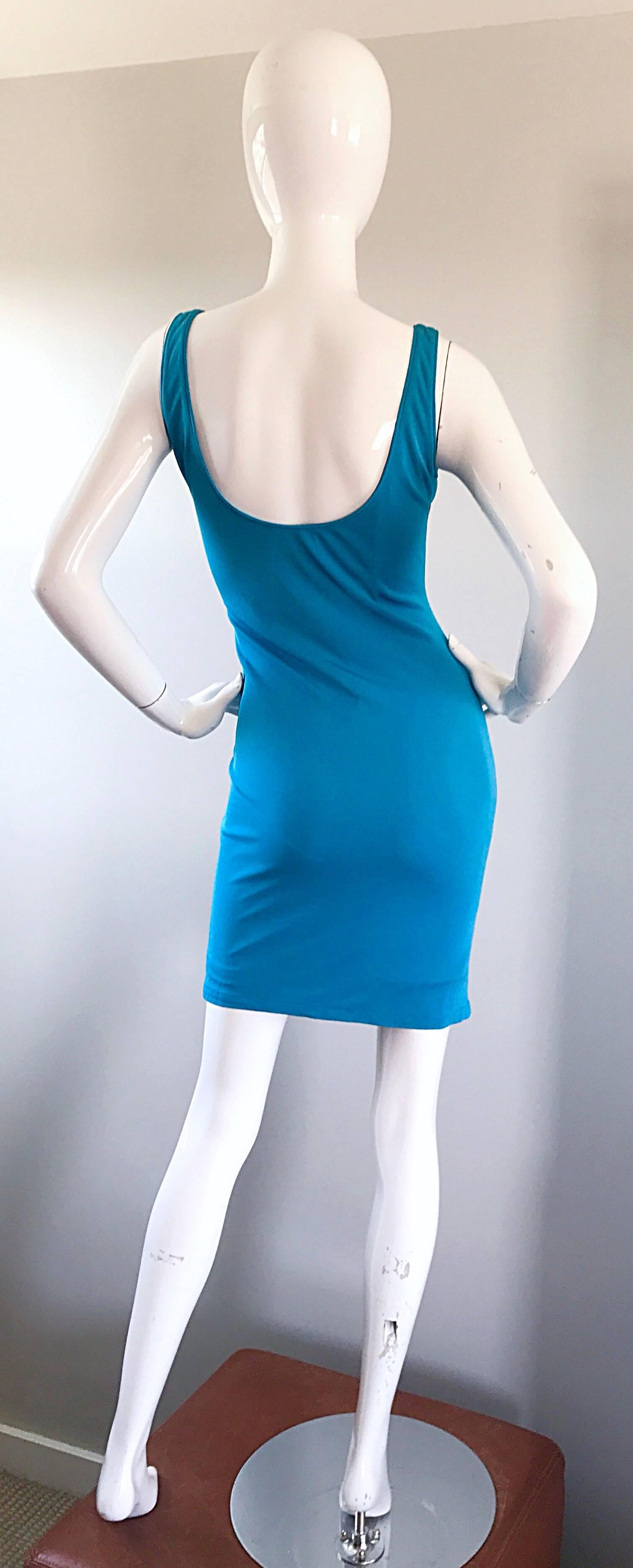 Women's Documented C.D. Greene Turquoise Teal Blue Vintage Mirrored Bodycon Beaded Dress