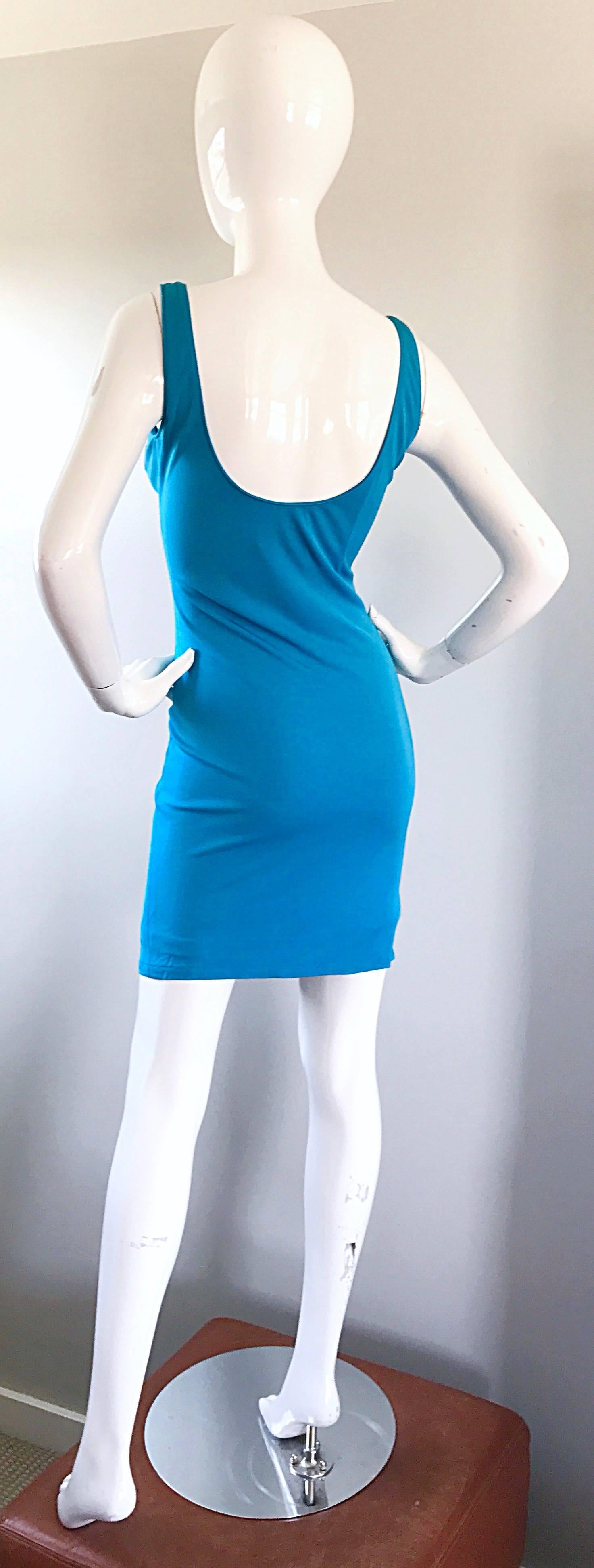 Documented C.D. Greene Turquoise Teal Blue Vintage Mirrored Bodycon Beaded Dress 4