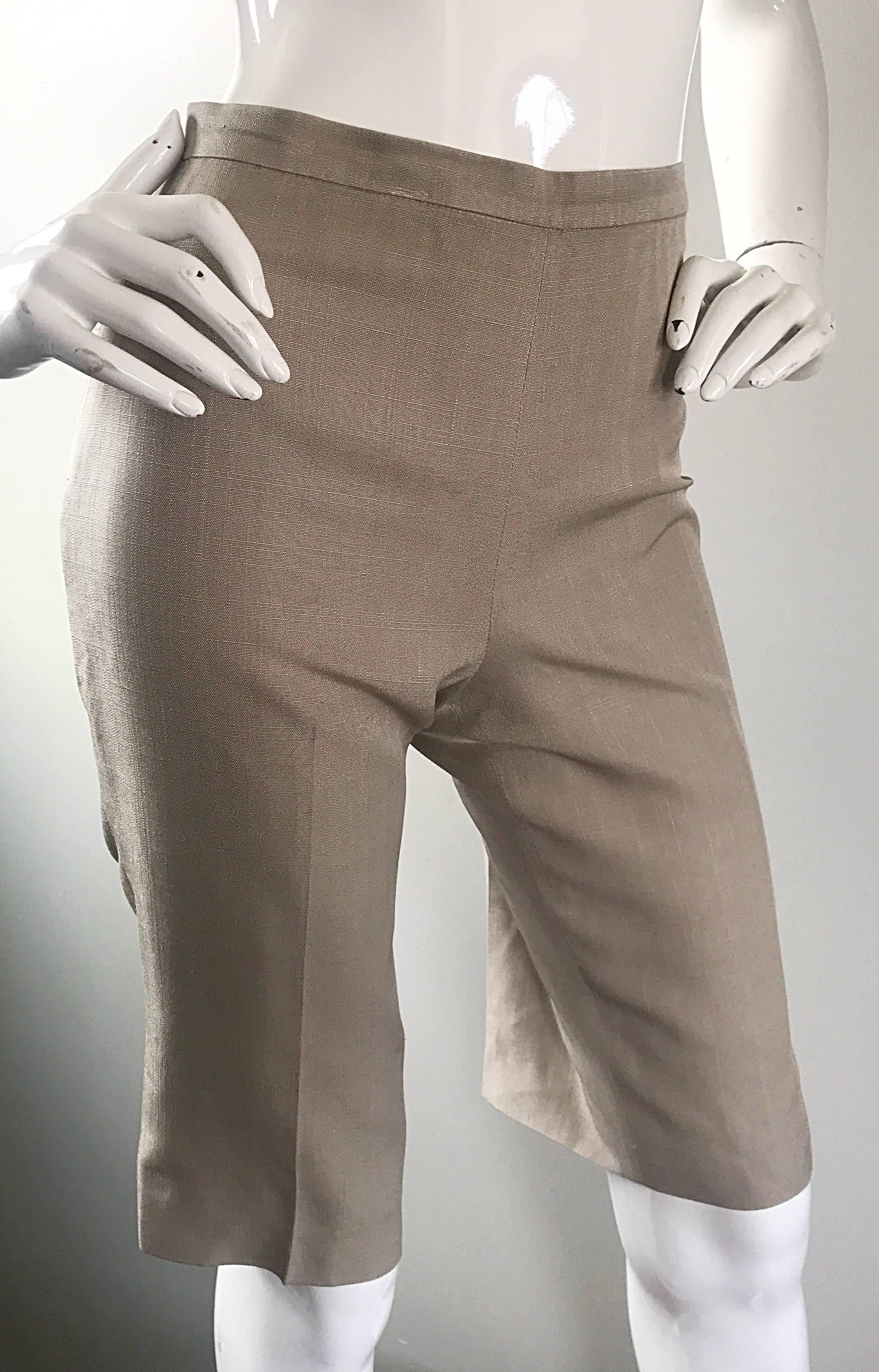 Gray Vintage Michael Kors Collection 1990s Khaki Silk Cropped Capri Pants Shorts Sz 6