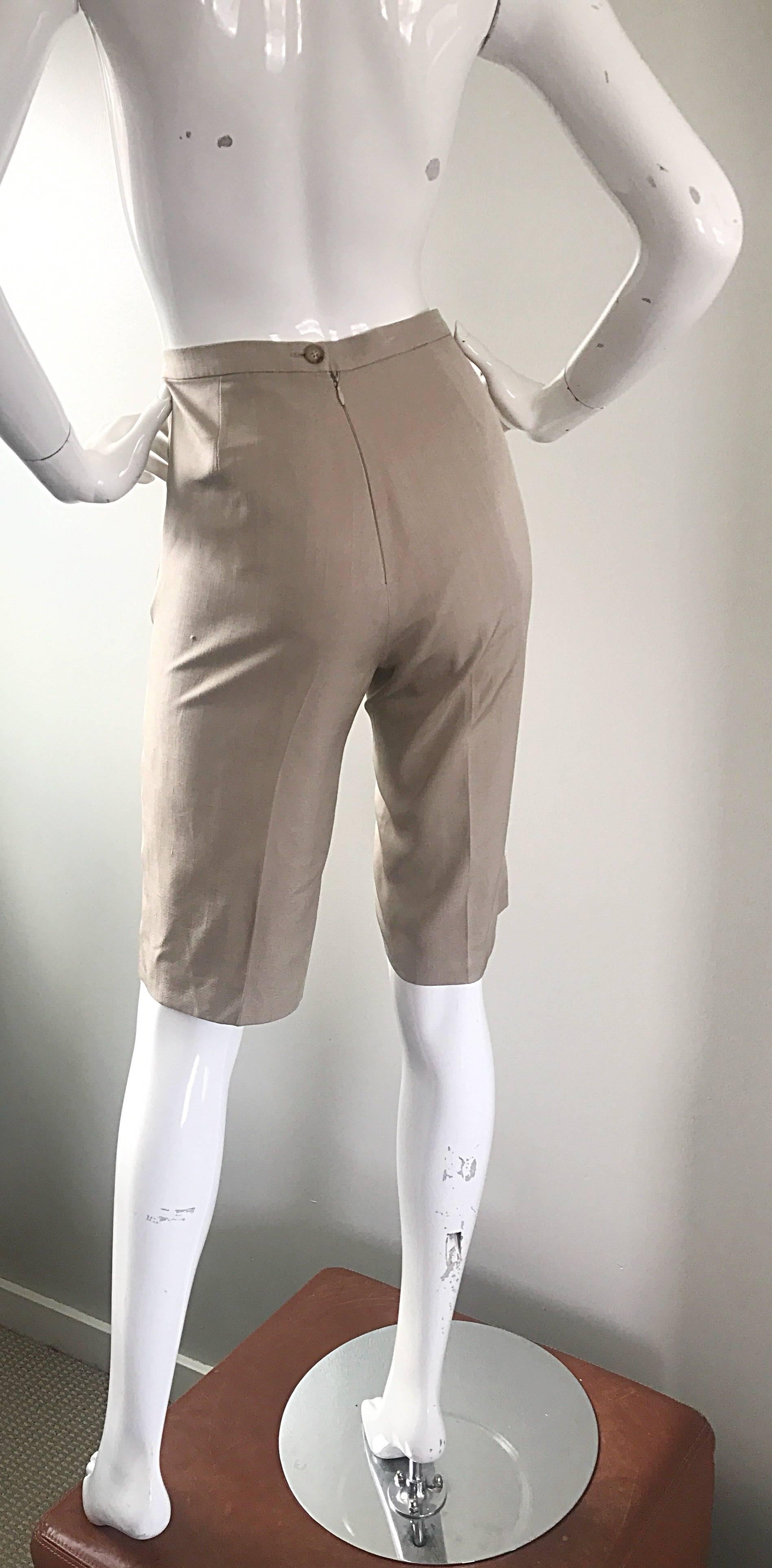Vintage Michael Kors Collection 1990s Khaki Silk Cropped Capri Pants Shorts Sz 6 2