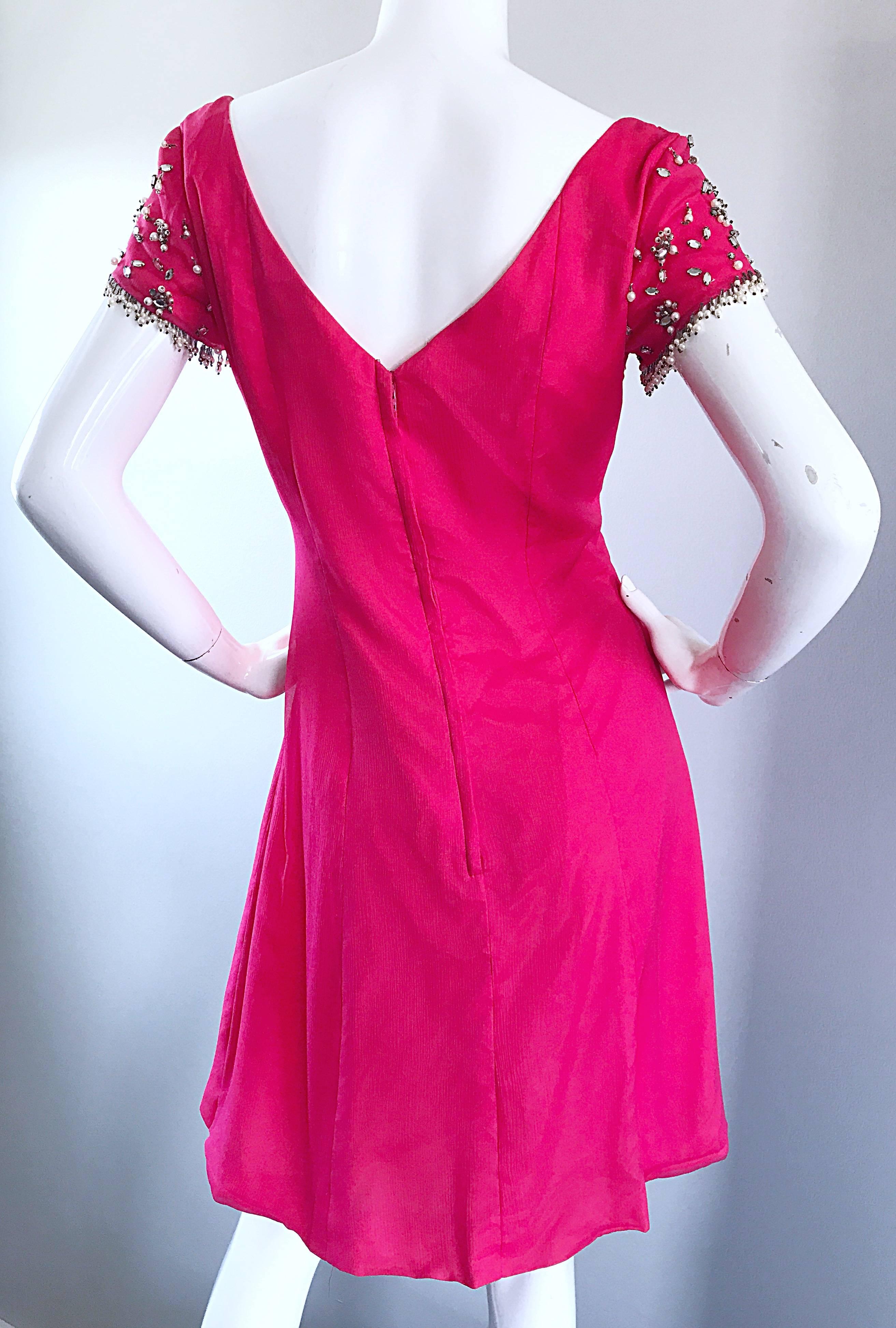 1960s Lilli Diamond Deadstock Hot Pink Fuchsia Vintage 60s A Line Chiffon Dress 2