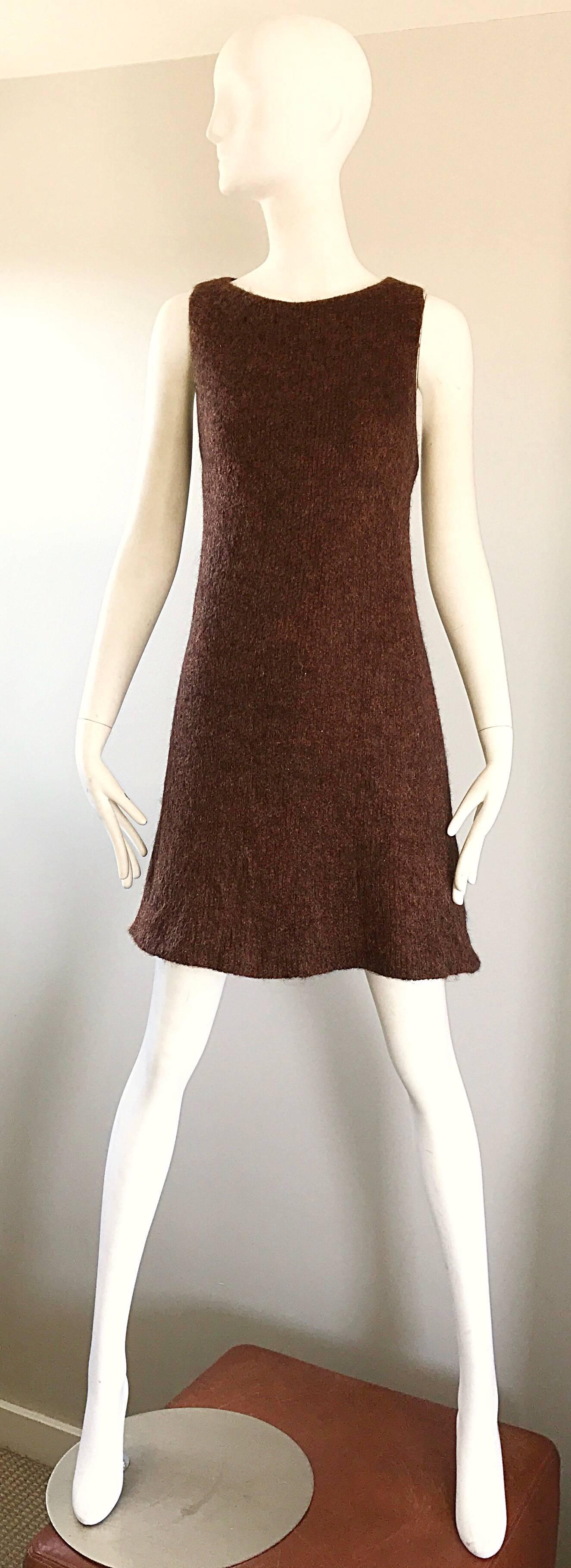 Guy Laroche 1960s Brown + Copper Soft Mohair Wool A Line Vintage 60s Dress 5