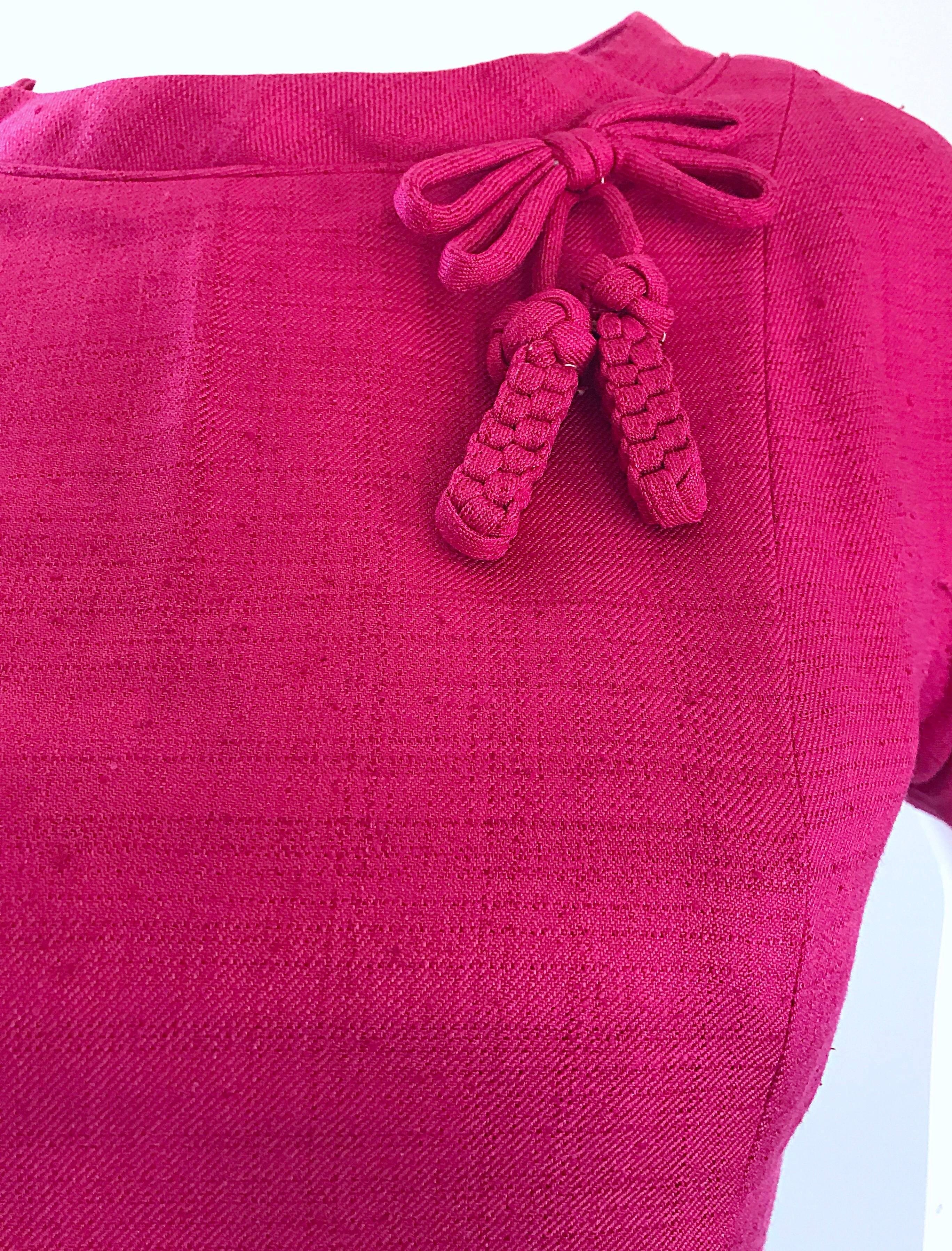 Chic 1960s Demi Couture Raspeberry Pink Silk Shift Dress and Top Vintage 60s Set In Excellent Condition In San Diego, CA