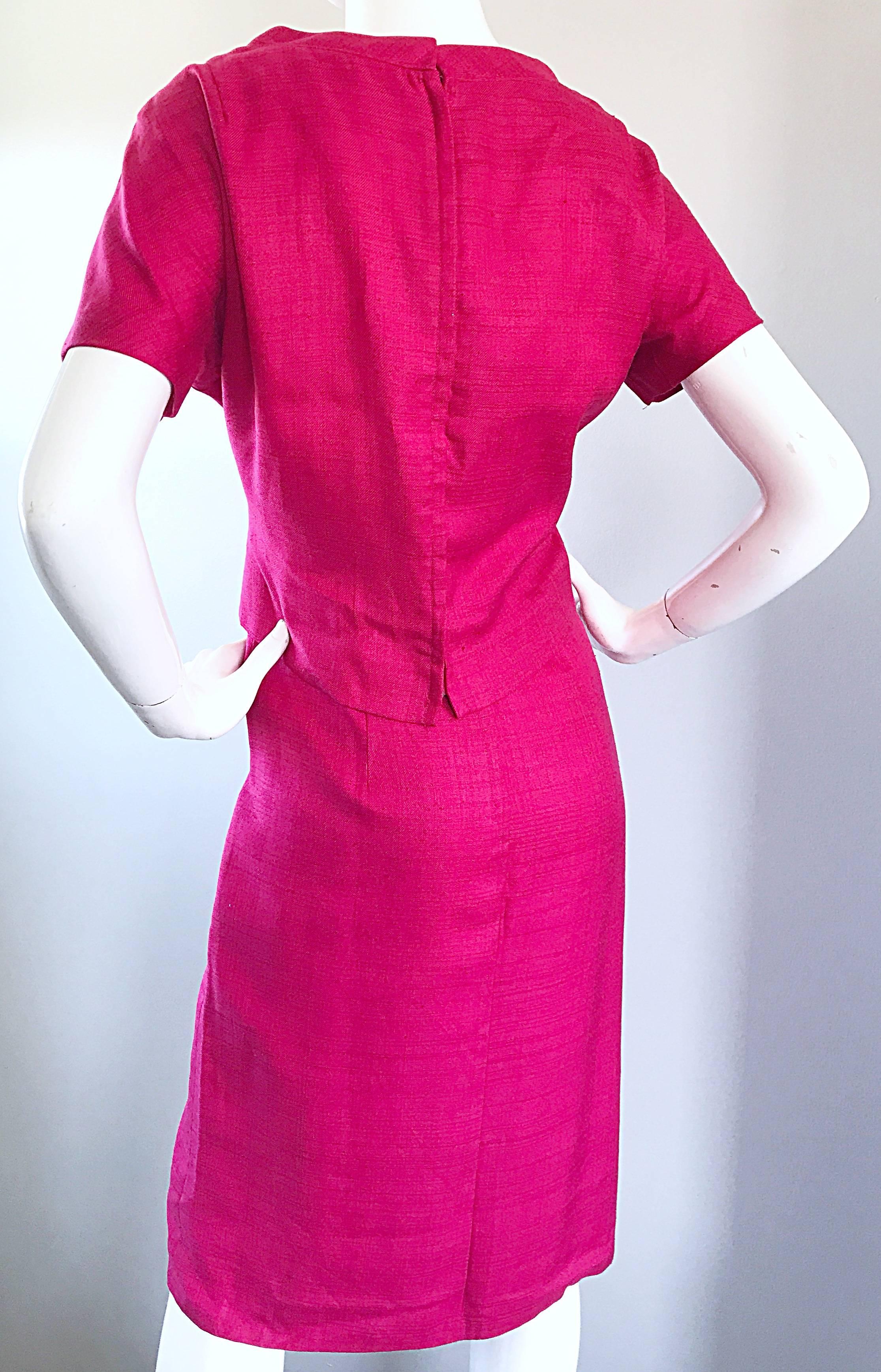 Chic 1960s Demi Couture Raspeberry Pink Silk Shift Dress and Top Vintage 60s Set 2