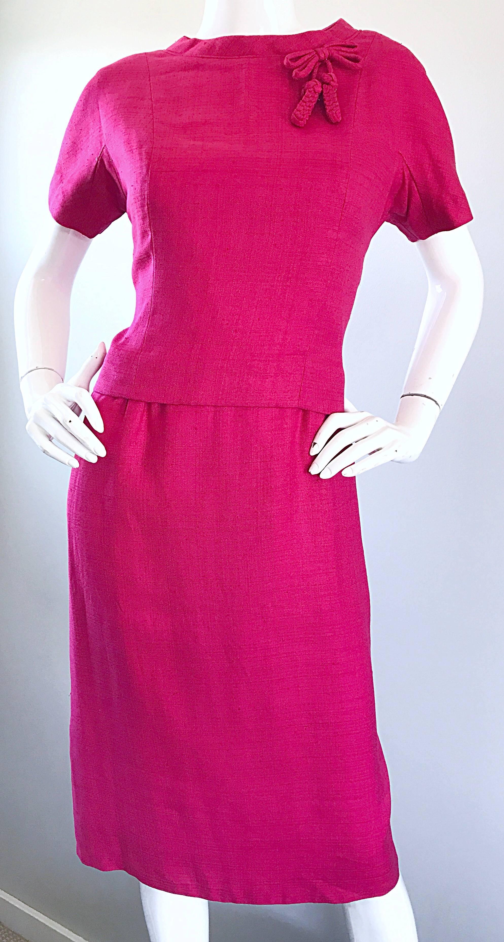 Chic 1960s Demi Couture Raspeberry Pink Silk Shift Dress and Top Vintage 60s Set 3