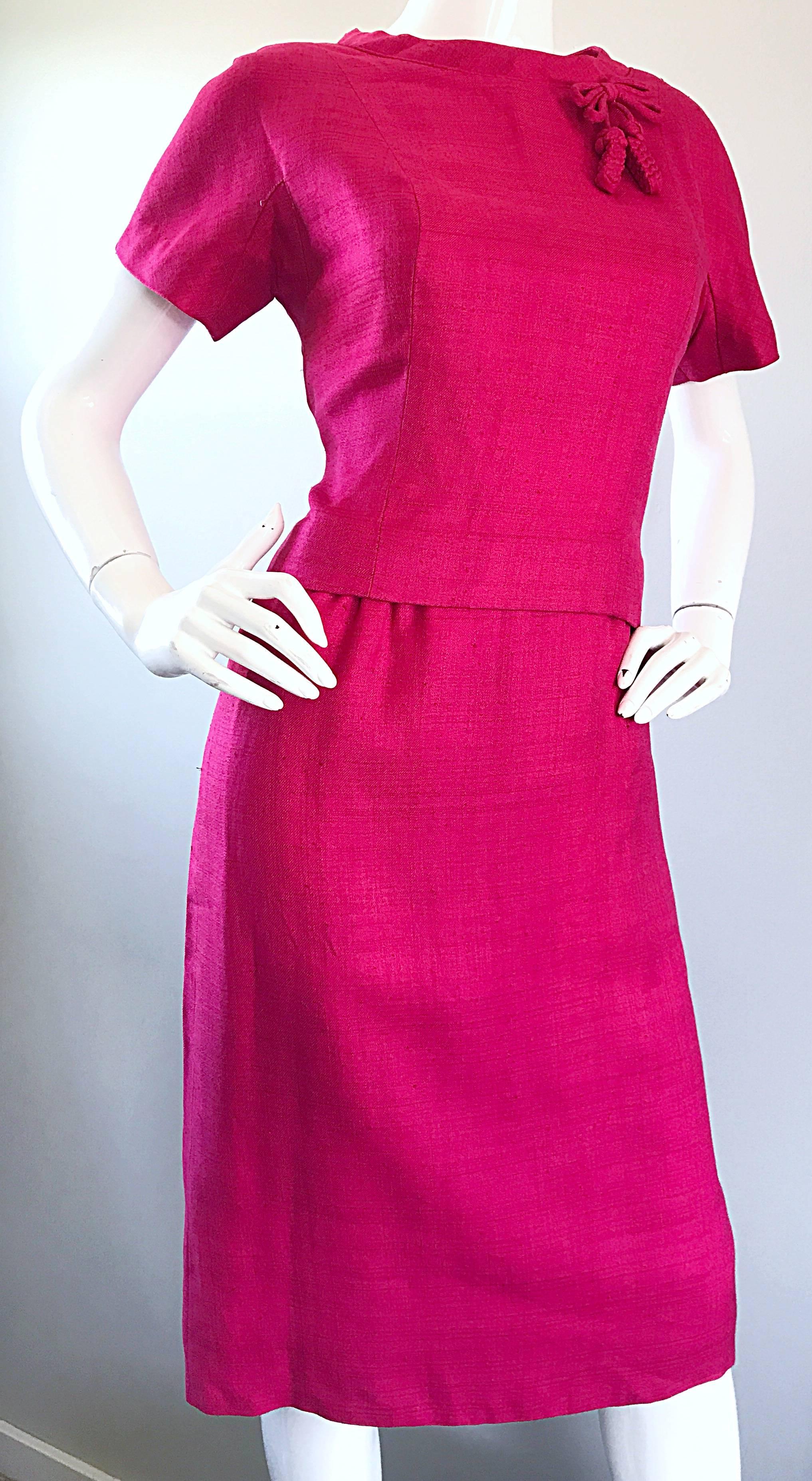 Chic 1960s Demi Couture Raspeberry Pink Silk Shift Dress and Top Vintage 60s Set 4
