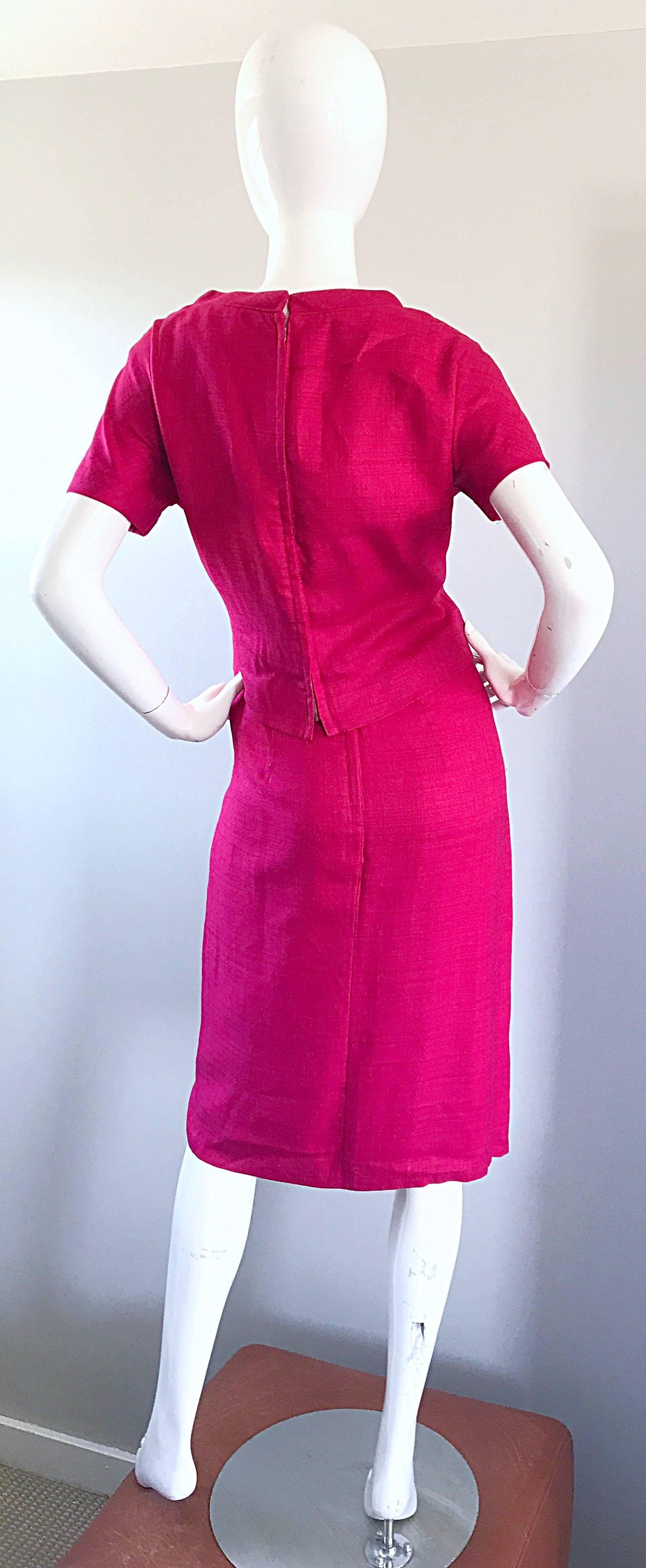 Chic 1960s Demi Couture Raspeberry Pink Silk Shift Dress and Top Vintage 60s Set 5