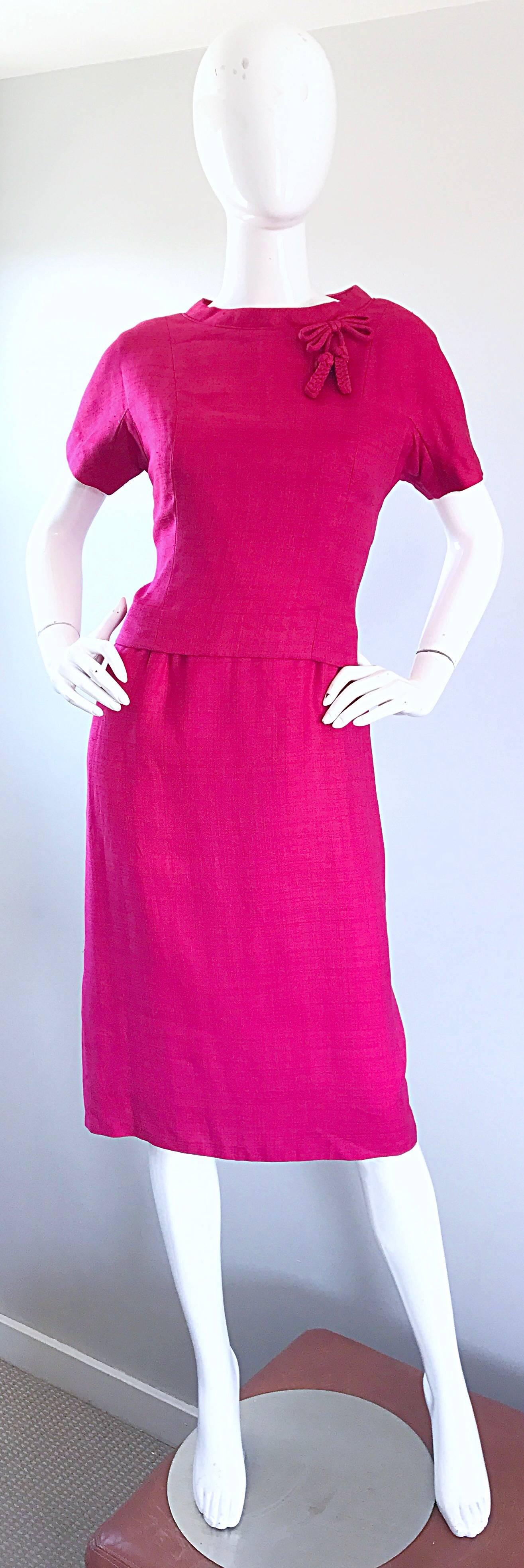 Chic 1960s Demi Couture Raspeberry Pink Silk Shift Dress and Top Vintage 60s Set 6