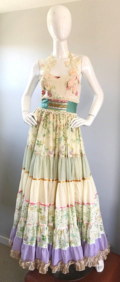 Robe longue couture Giorgio di Sant Angelo colorée en voile de coton des années 70