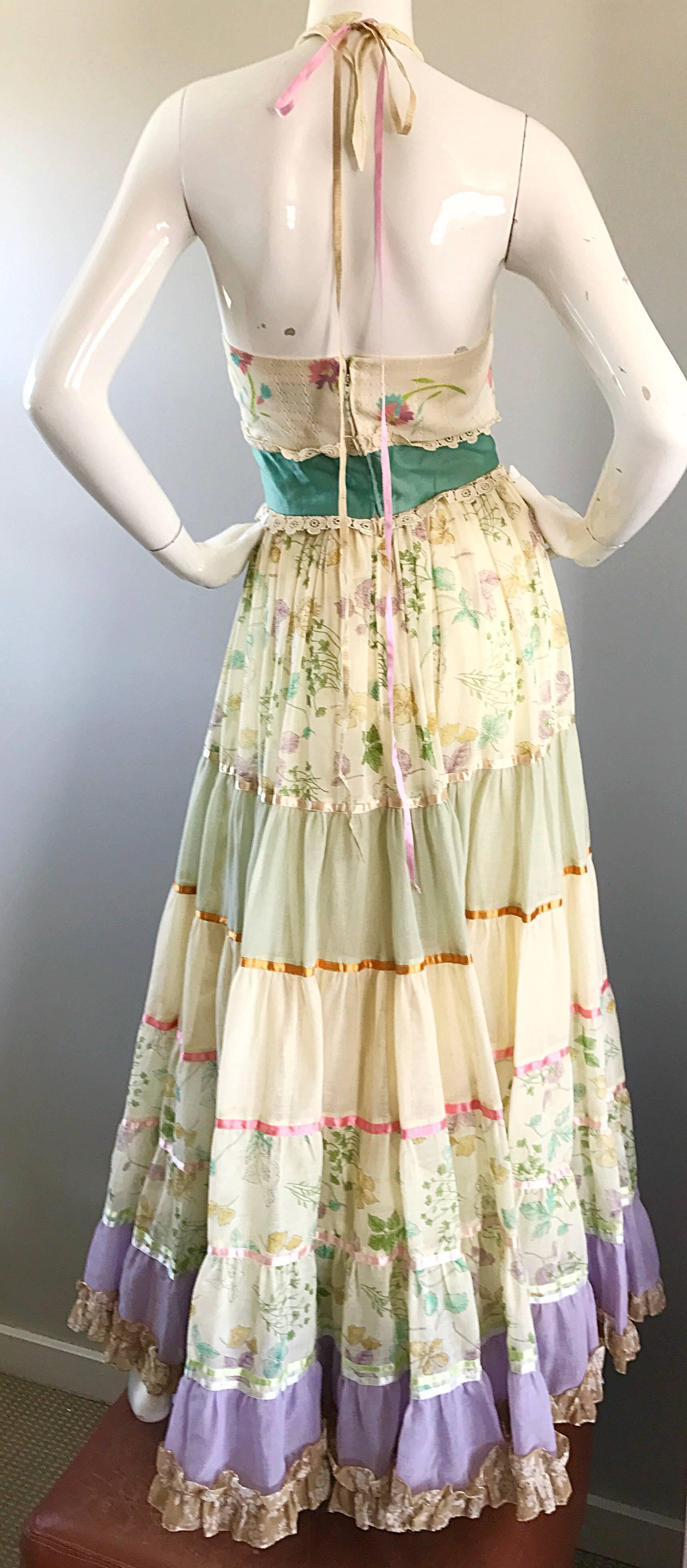 Women's Giorgio di Sant Angelo Colorful Cotton Voile 70s Couture Maxi Dress Gown  For Sale