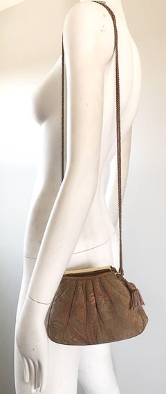Beautiful Vintage Judith Leiber Hand Painted Taupe Beige Tan Paisley Evening Bag