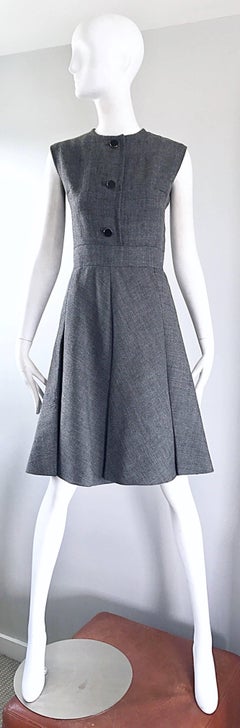 1960s Nina Ricci Haute Couture Vintage Grey Wool Dress and Jacket Ensemble
