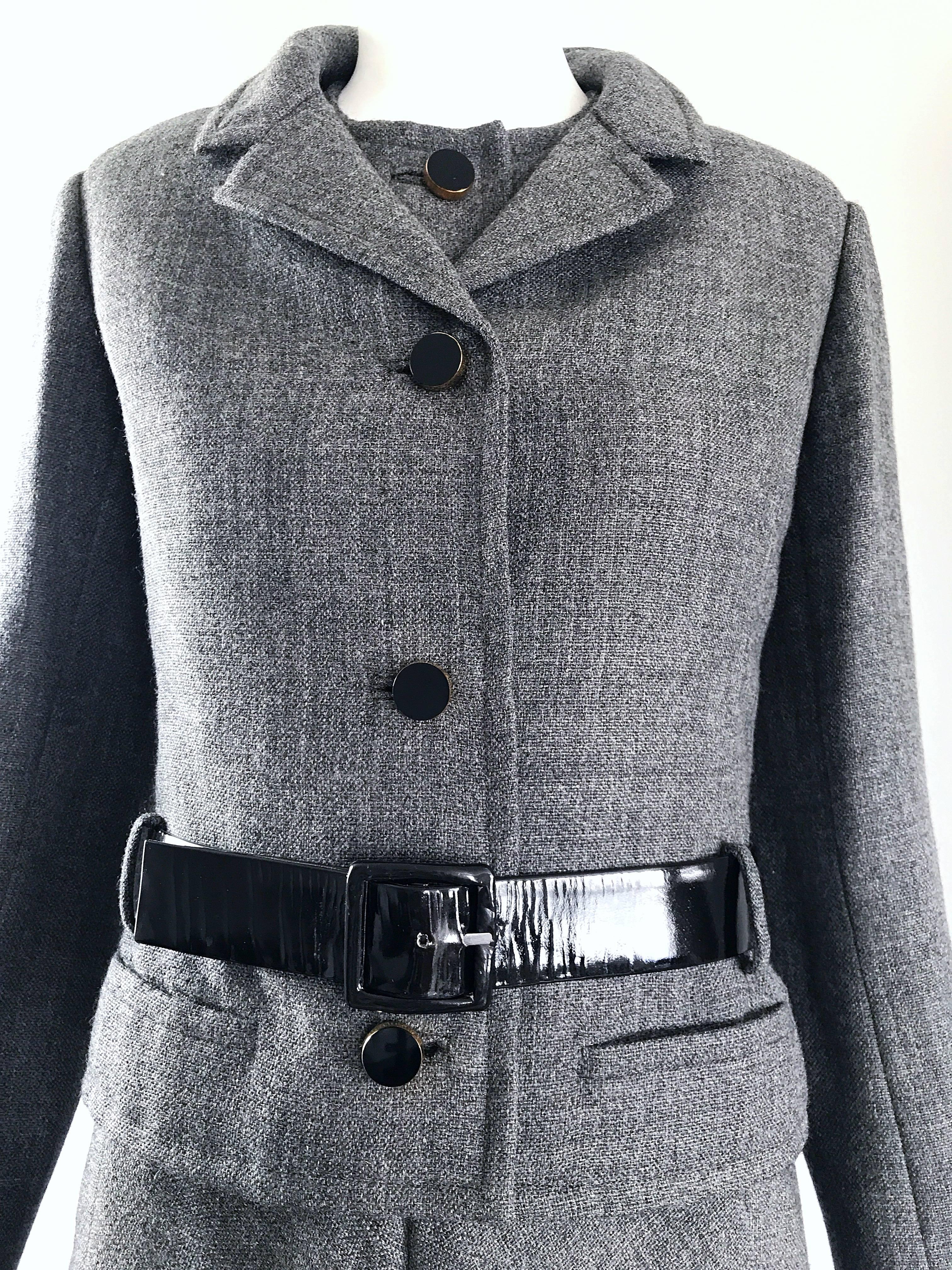 1960er Nina Ricci Haute Couture Vintage Grau Wolle Kleid und Jacke Ensemble   Damen
