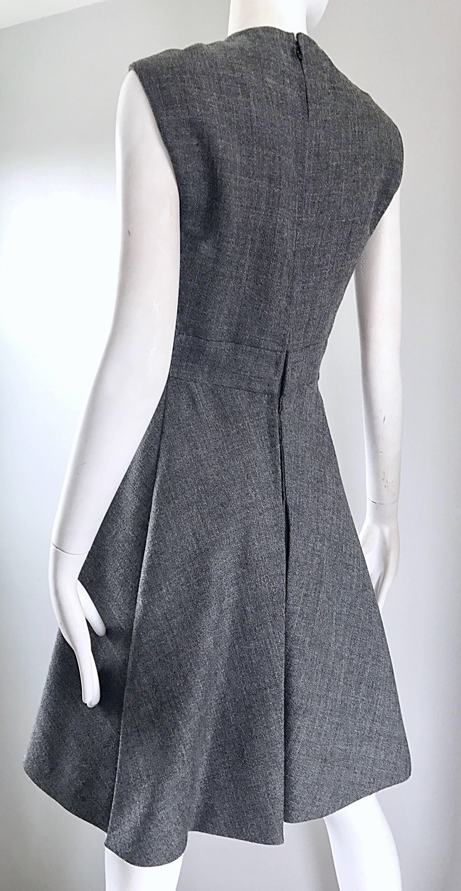 1960er Nina Ricci Haute Couture Vintage Grau Wolle Kleid und Jacke Ensemble   1