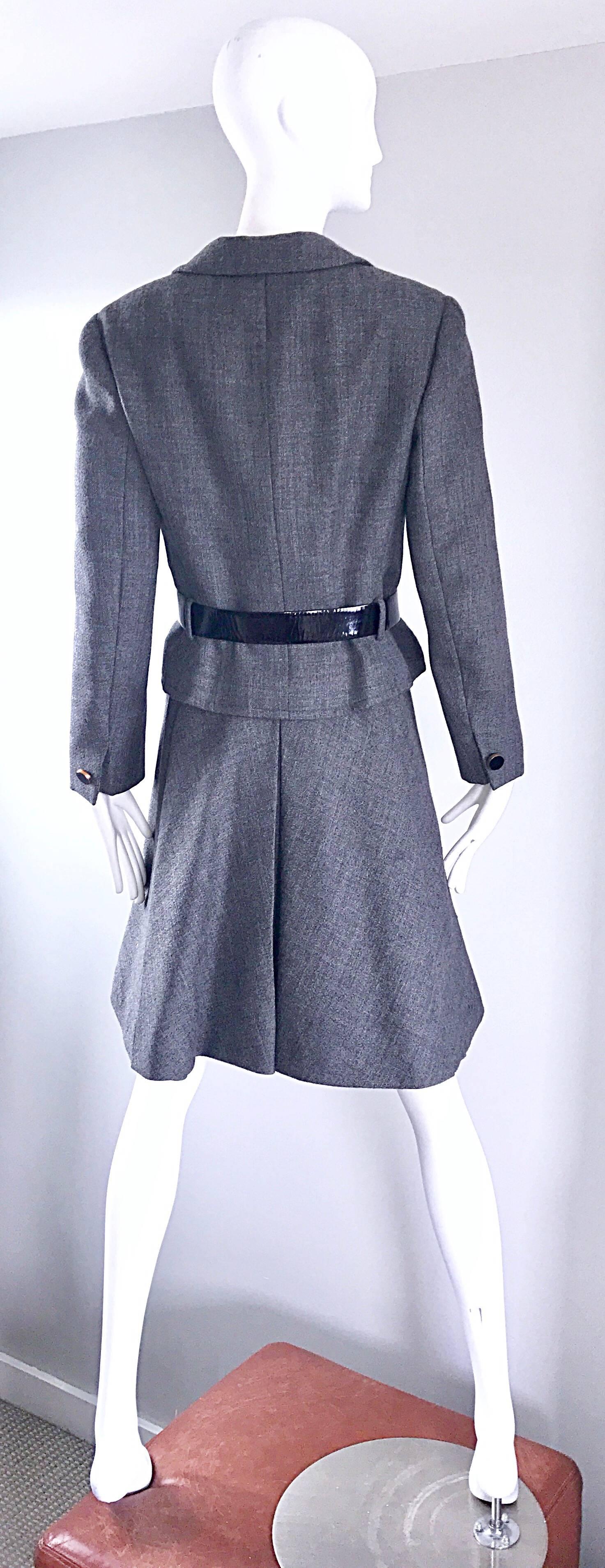 1960er Nina Ricci Haute Couture Vintage Grau Wolle Kleid und Jacke Ensemble   3