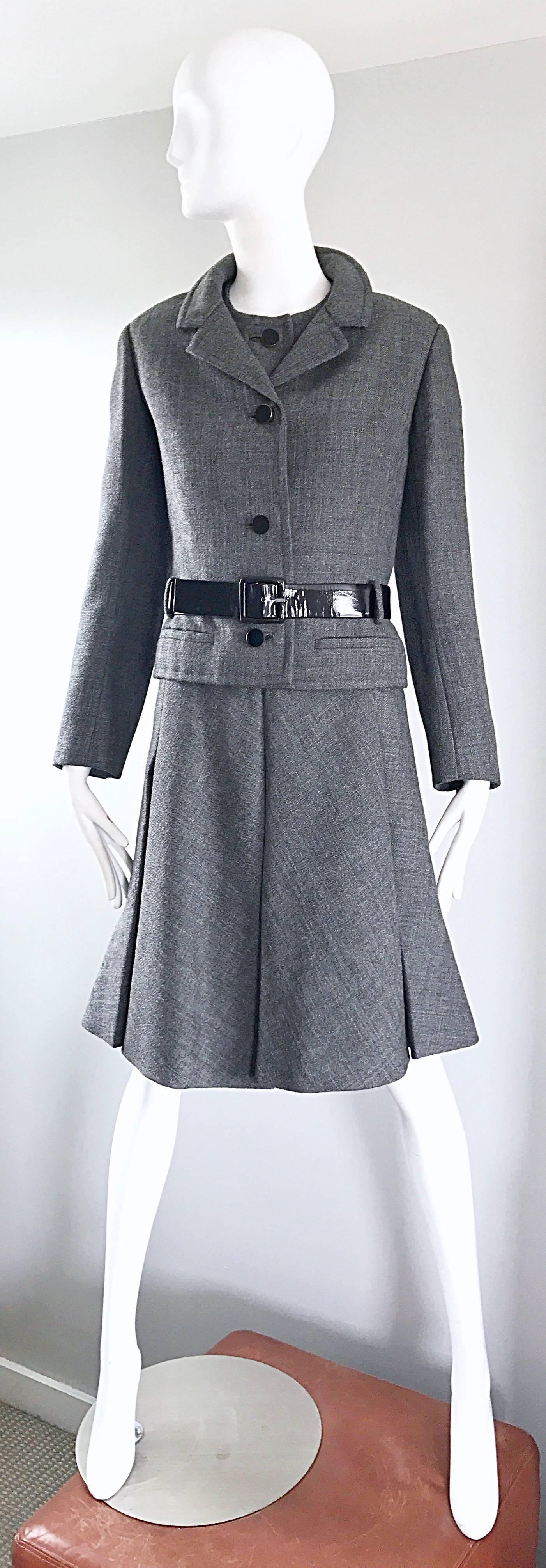 1960s Nina Ricci Haute Couture Vintage Grey Wool Dress and Jacket Ensemble   1