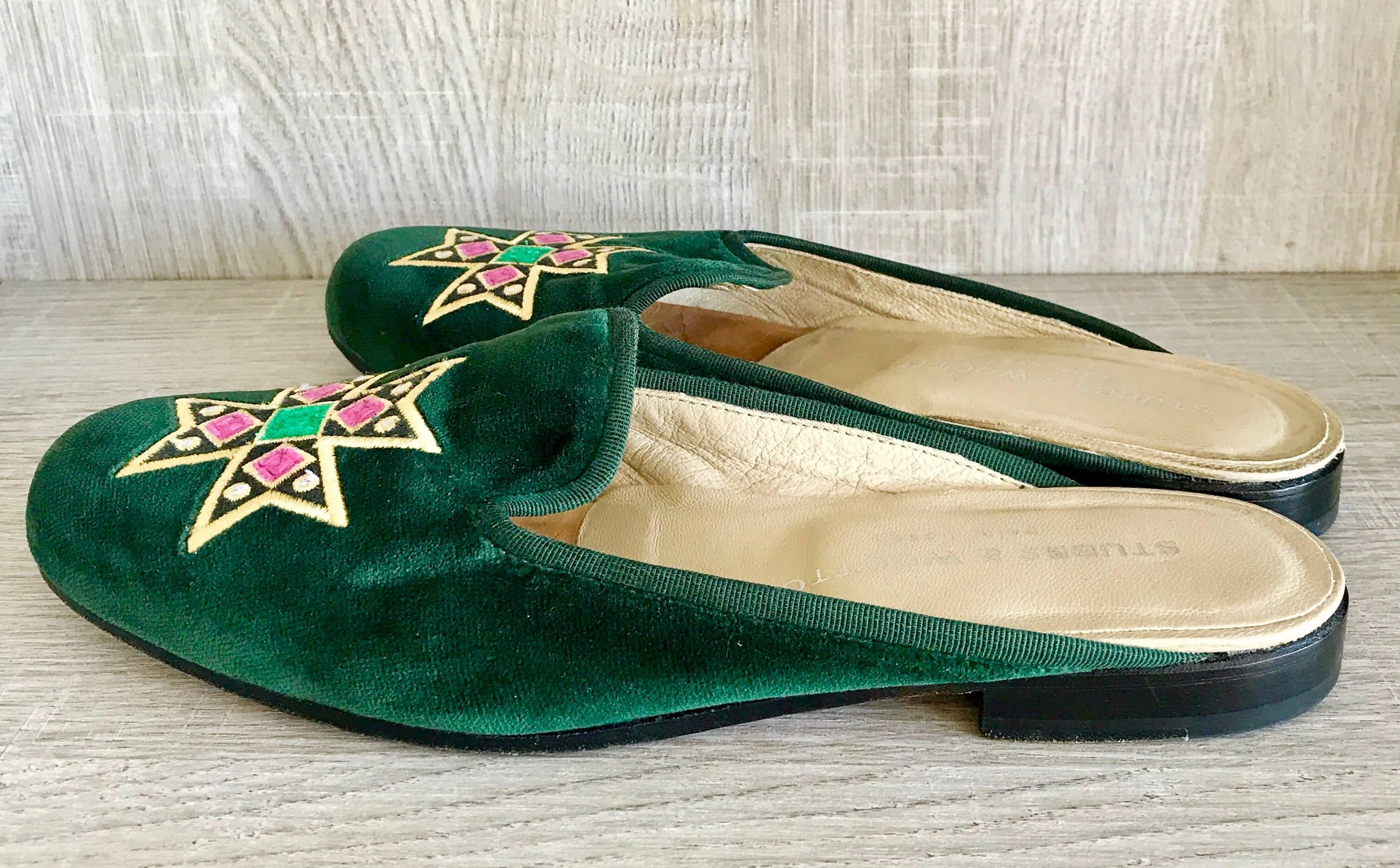 green velvet mules