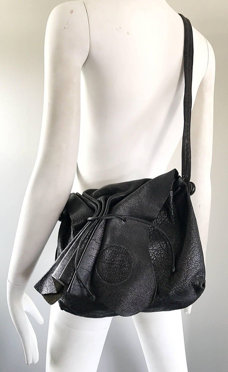 Vintage Carlos Falchi Black Buffalo Leather Shoulder Bag or Crossbody