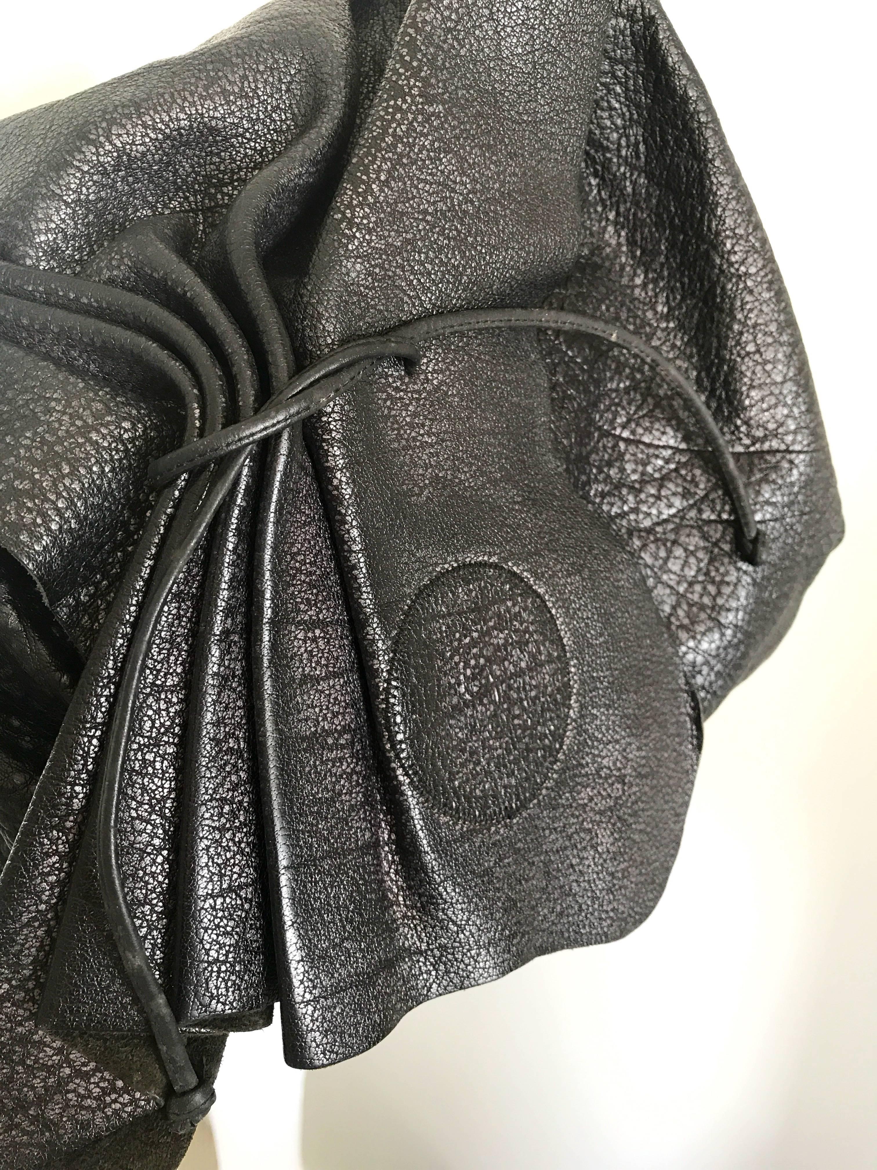 Women's Vintage Carlos Falchi Black Buffalo Leather Shoulder Bag or Crossbody Purse
