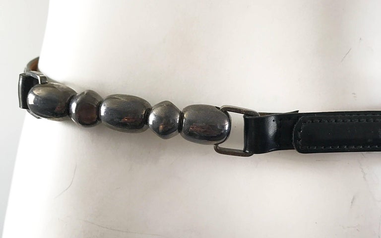 John Galliano for Christian Dior Black + Gunmetal Late 1990s Skinny Vintage Belt In Excellent Condition For Sale In San Diego, CA