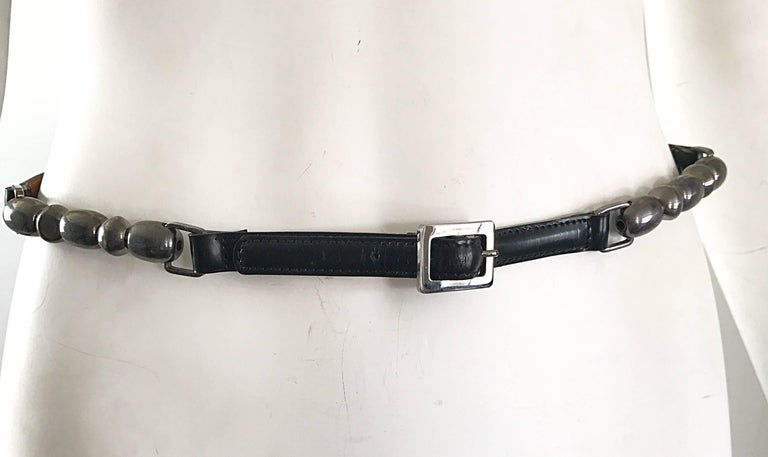 John Galliano for Christian Dior Black + Gunmetal Late 1990s Skinny Vintage Belt For Sale 1