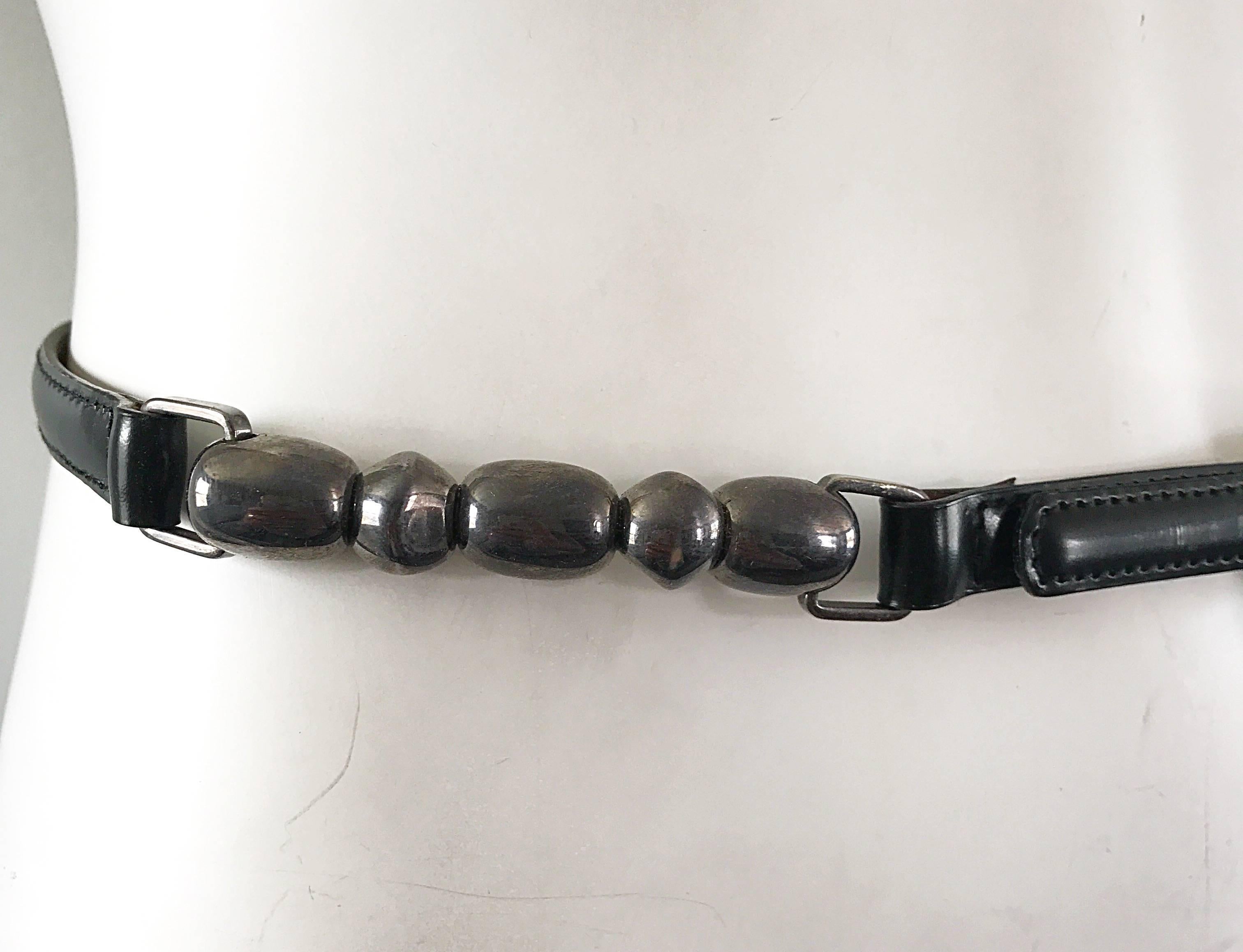 Women's or Men's John Galliano for Christian Dior Black + Gunmetal Late 1990s Skinny Vintage Belt For Sale