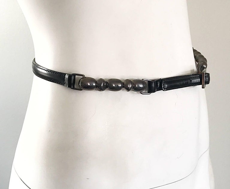John Galliano for Christian Dior Black + Gunmetal Late 1990s Skinny Vintage Belt For Sale 4