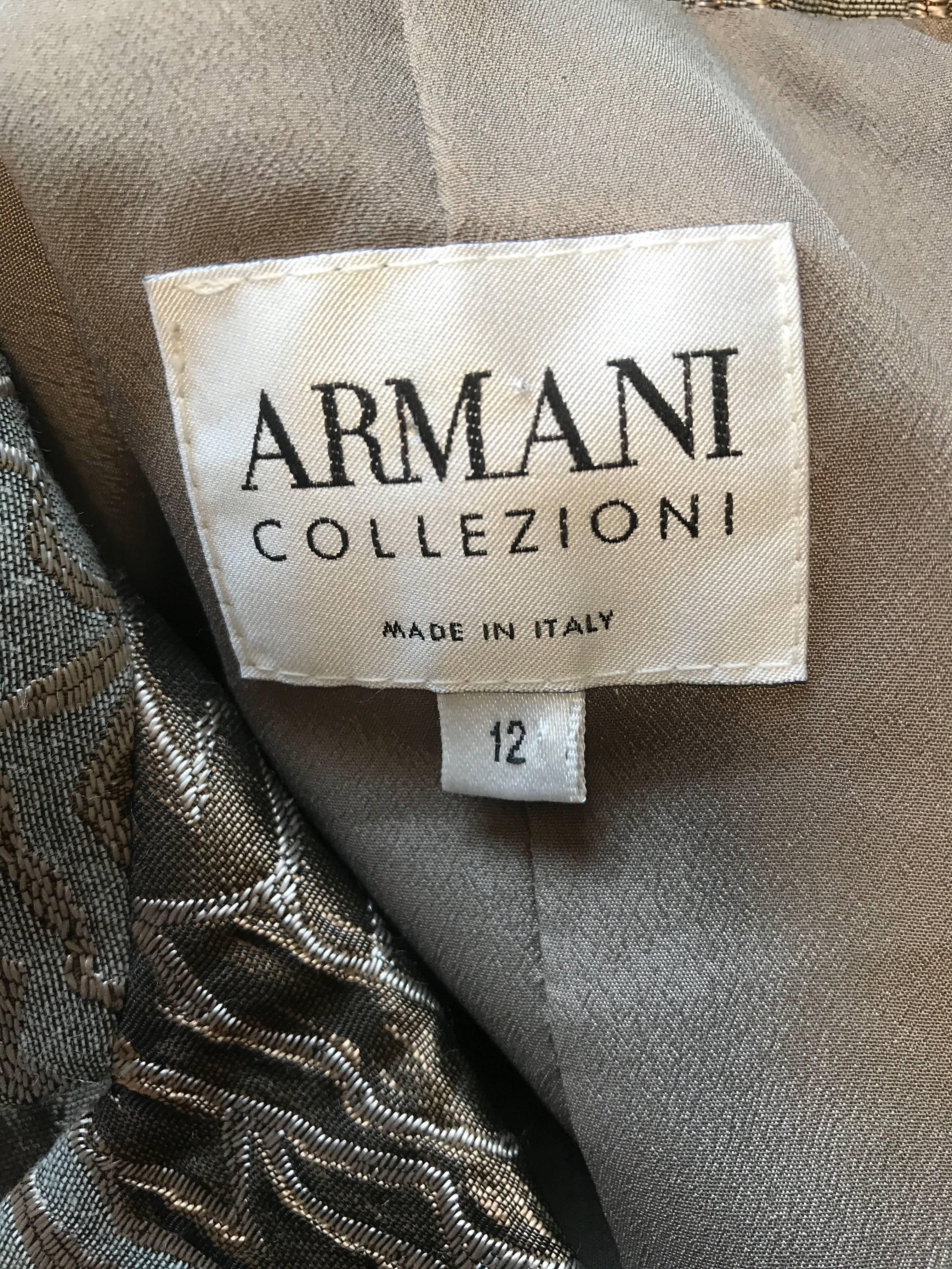 Beautiful Vintage Giorgio Armani Collezioni Size 12 Grey + Taupe Silk 90s Jacket 2