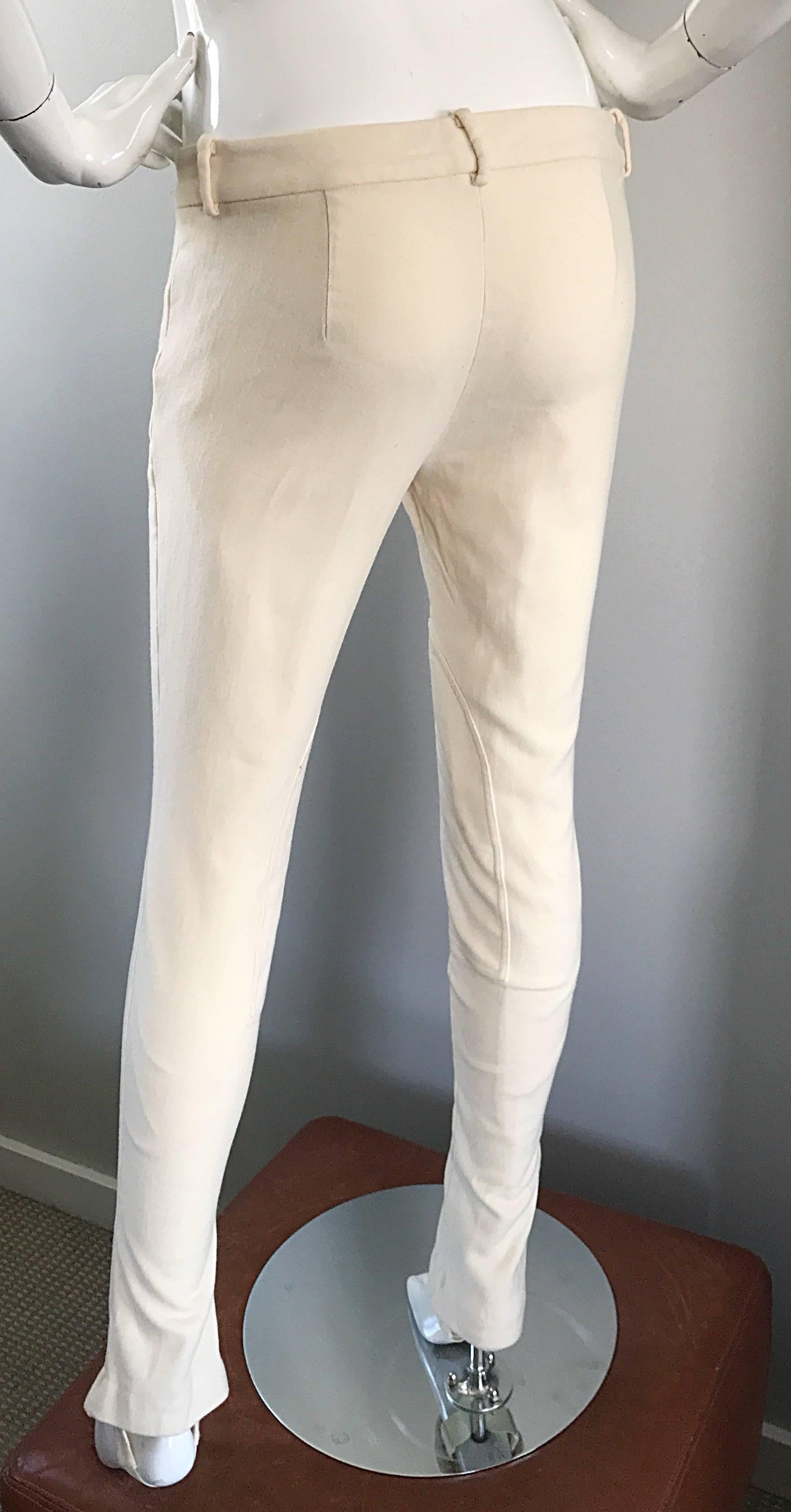Vintage Ralph Lauren Collection Purple Label 90s Winter White Wool Stirrup Pants In Excellent Condition In San Diego, CA