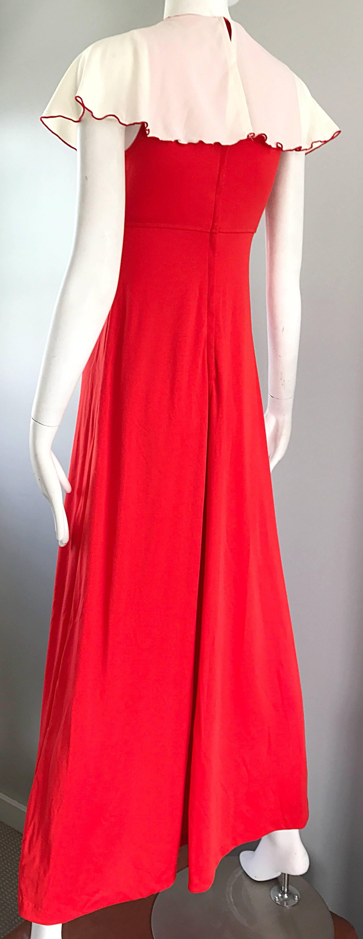 Giorgio di Sant Angelo 1970s Orange White Keyhole Vintage 70s Boho Maxi Dress In Excellent Condition For Sale In San Diego, CA