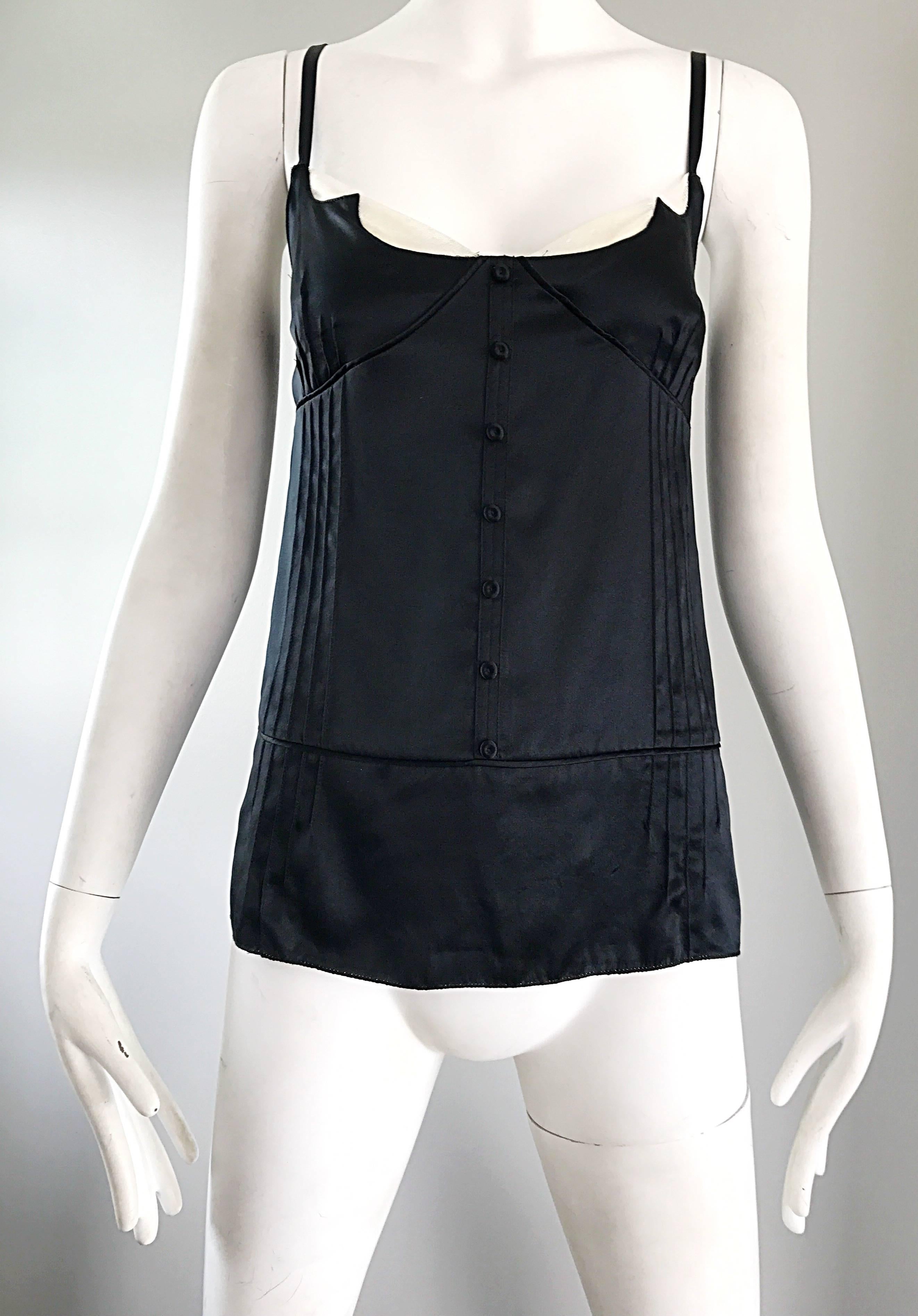 Marc Jacobs Black and White Size 8 Spaghetti Strap Sleeveless Silk Blouse Top In Excellent Condition For Sale In San Diego, CA