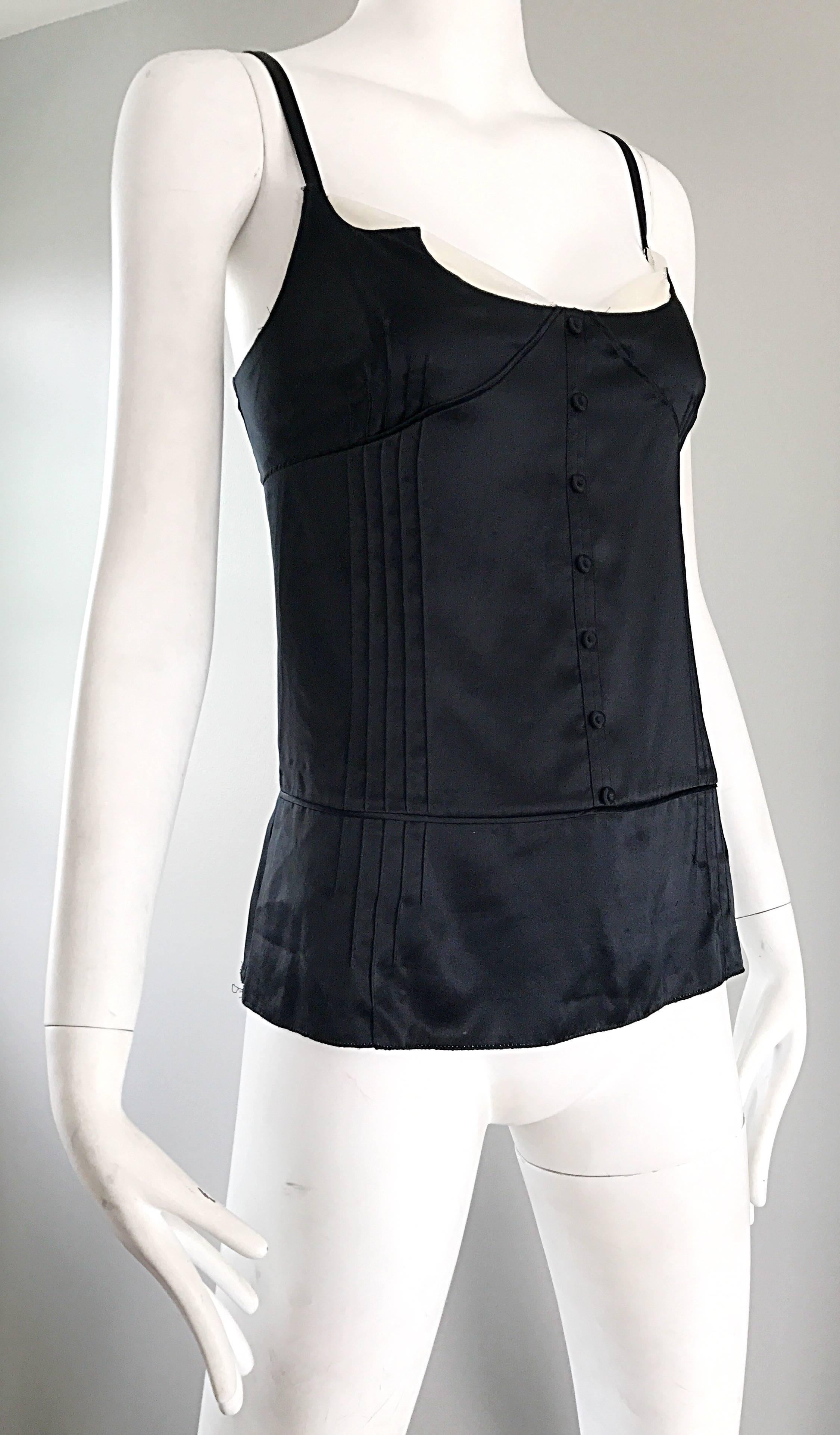 Women's Marc Jacobs Black and White Size 8 Spaghetti Strap Sleeveless Silk Blouse Top For Sale