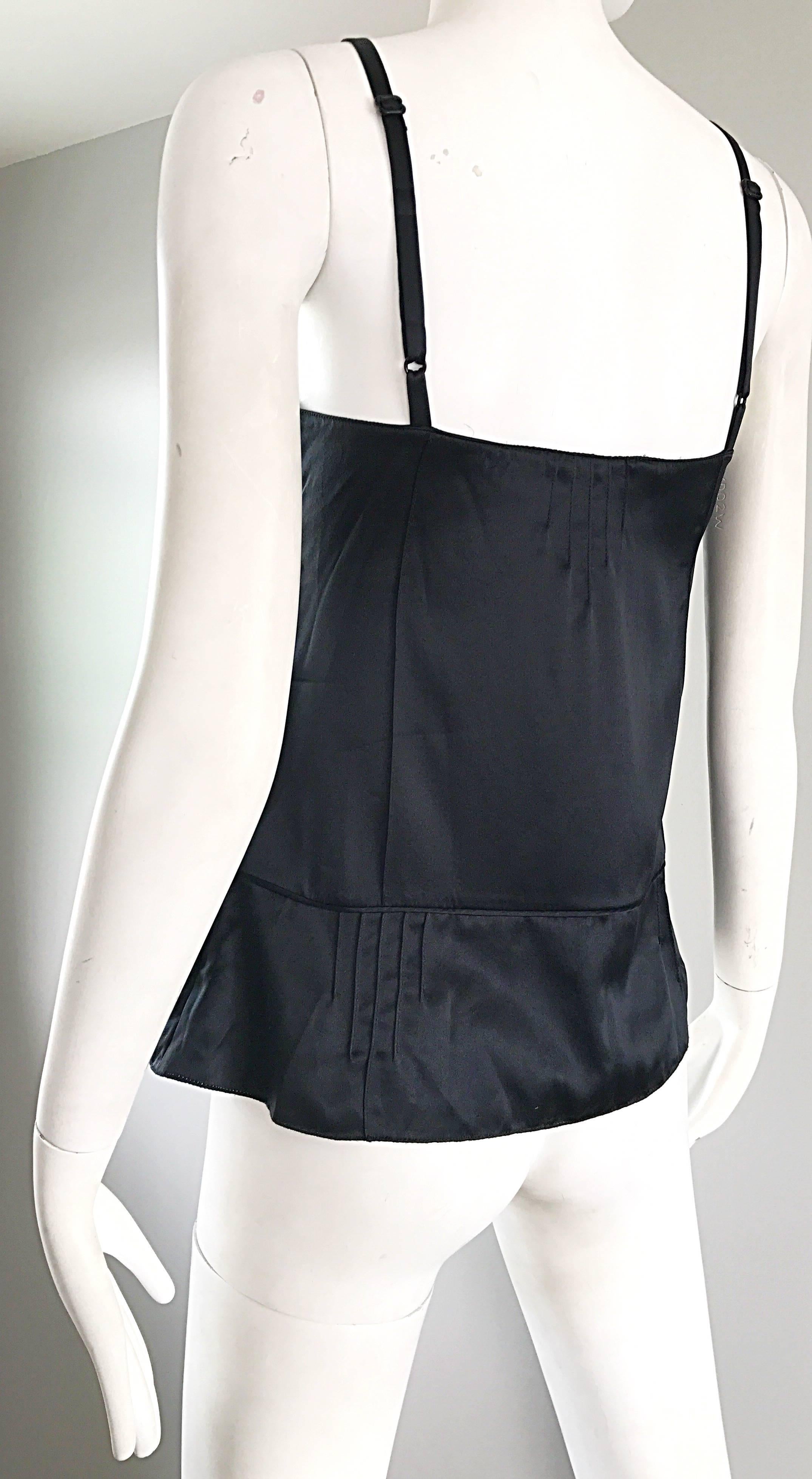 Marc Jacobs Black and White Size 8 Spaghetti Strap Sleeveless Silk Blouse Top For Sale 1
