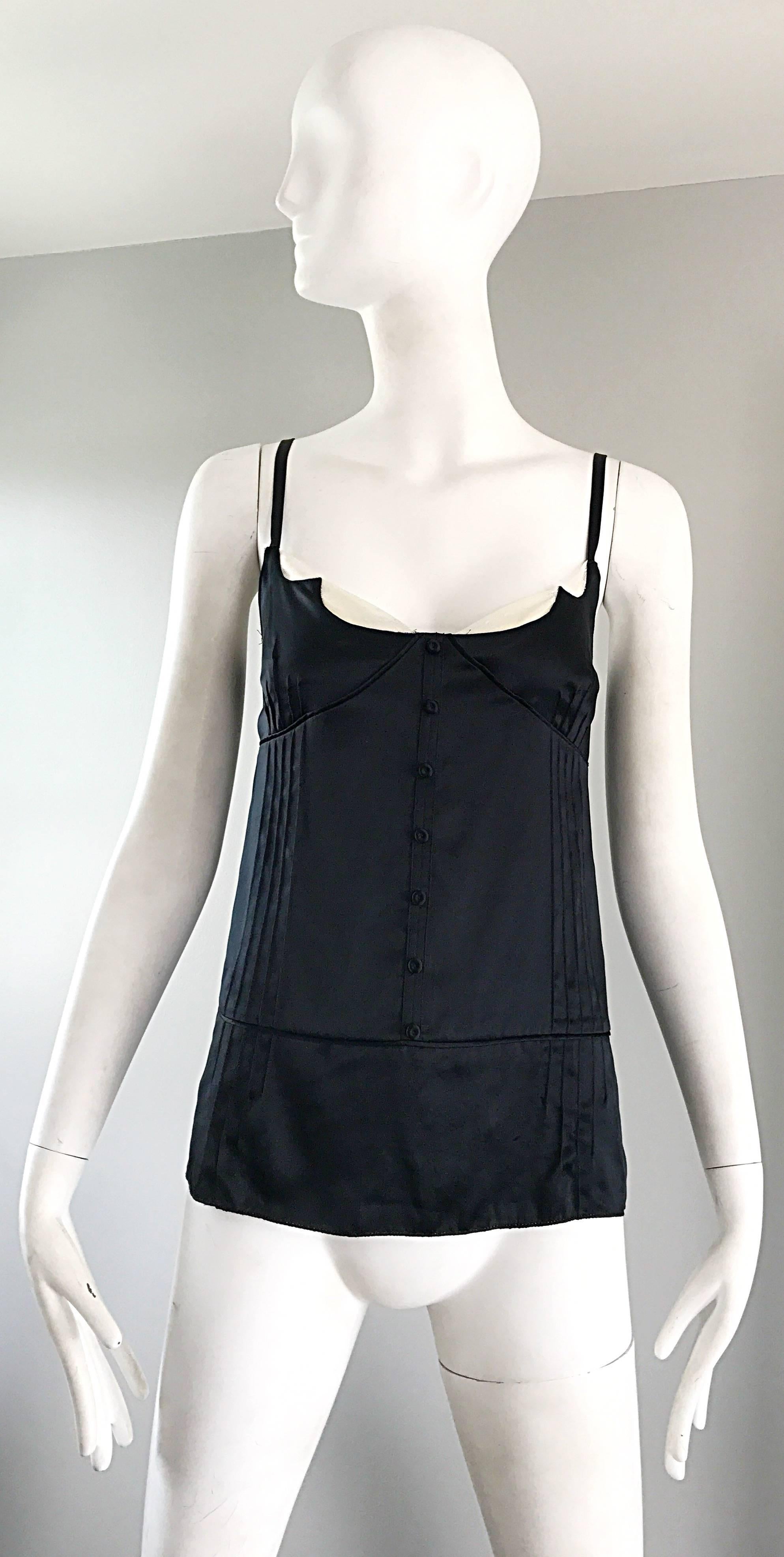 Marc Jacobs Black and White Size 8 Spaghetti Strap Sleeveless Silk Blouse Top For Sale 2