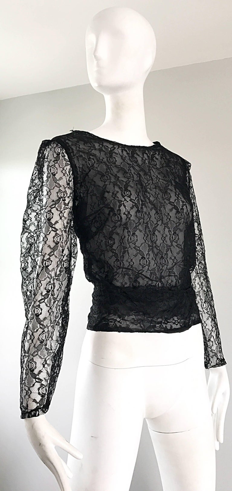 Arrtributed Vintage Chanel Couture Black Silk Chiffon Lace Sheer 90s ...