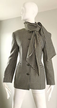 1990s Escada by Margaretha Ley Sz 34 Hunter Green + Ivory Wool Jacket and Scarf
