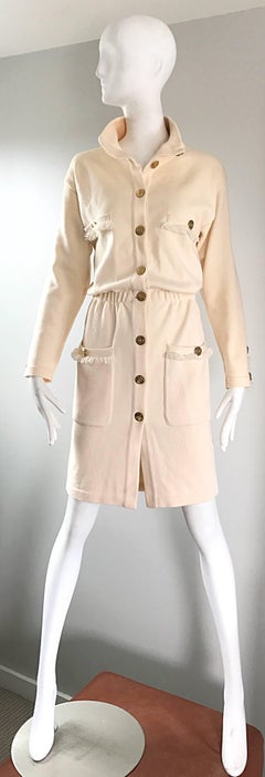 Vintage Escada by Margaretha Ley Ivory Wool + Cashmere 1990s 90s Sweater Dress