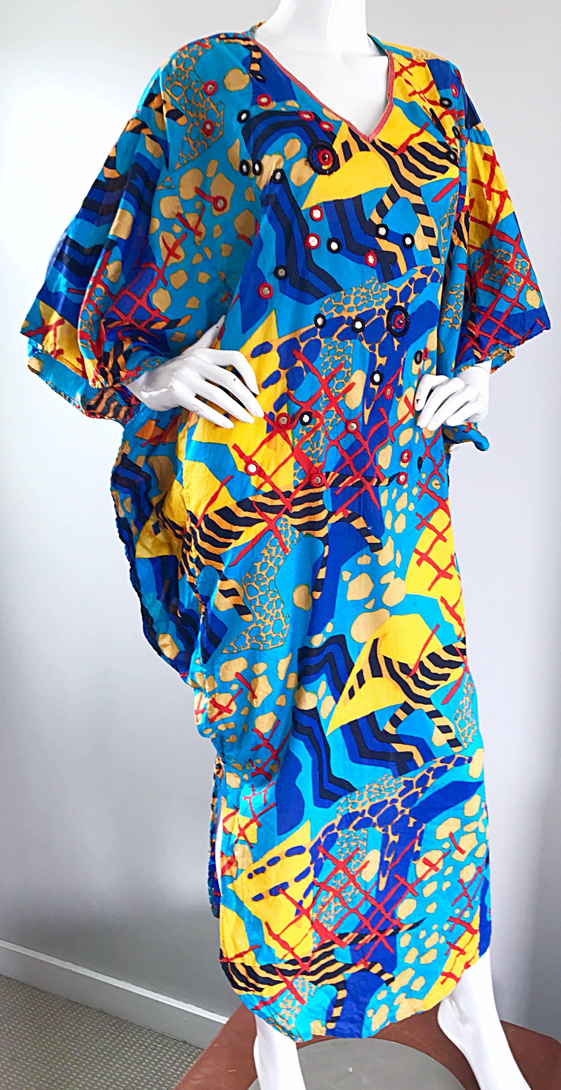 Incredible Vintage Judith Ann for Neiman Marcus Beaded Cotton Caftan Dress In Good Condition In San Diego, CA