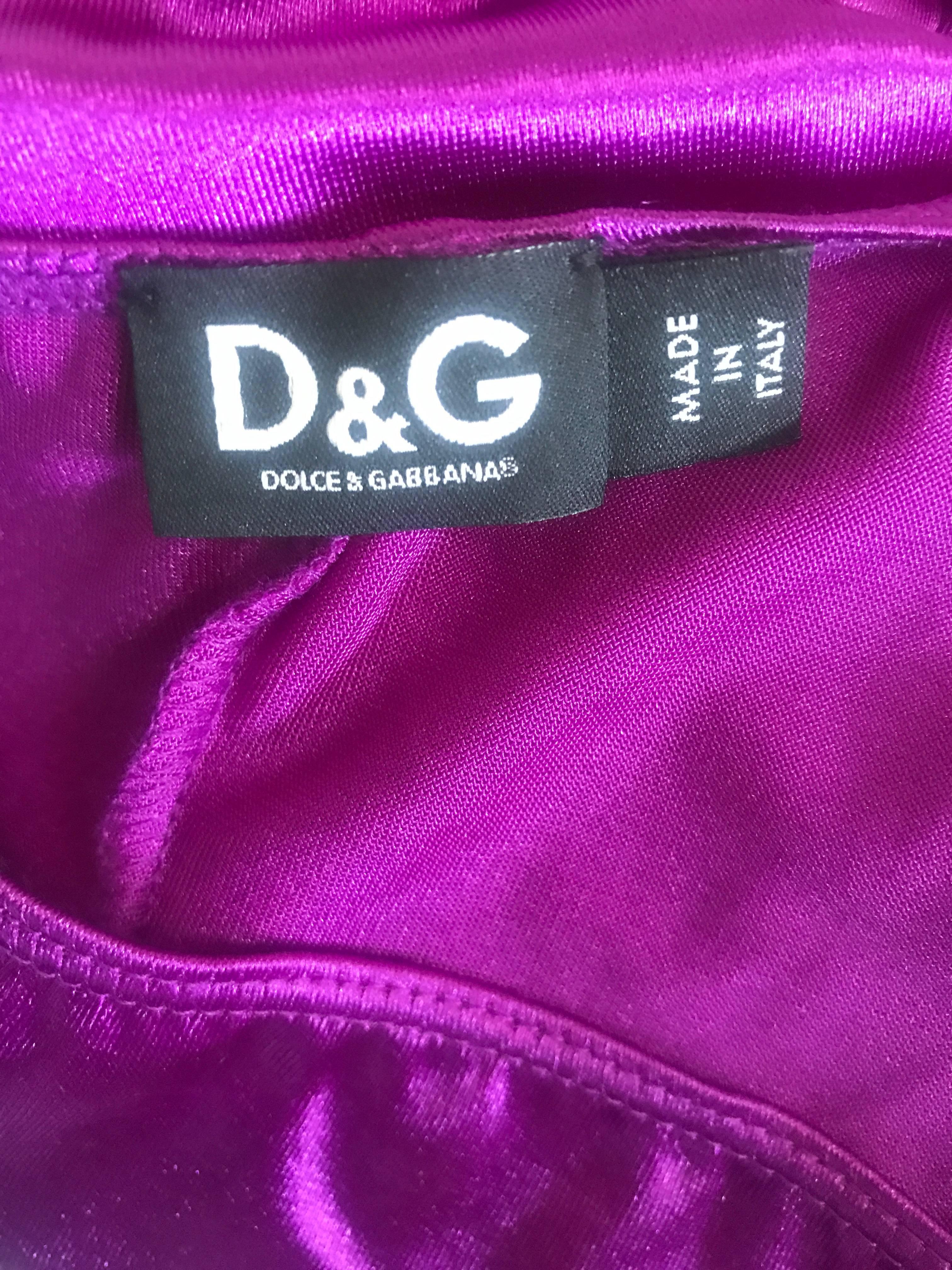 Dolce and Gabbana Vintage 1990s Magenta One Shoulder One Piece Vintage Bodysuit For Sale 2