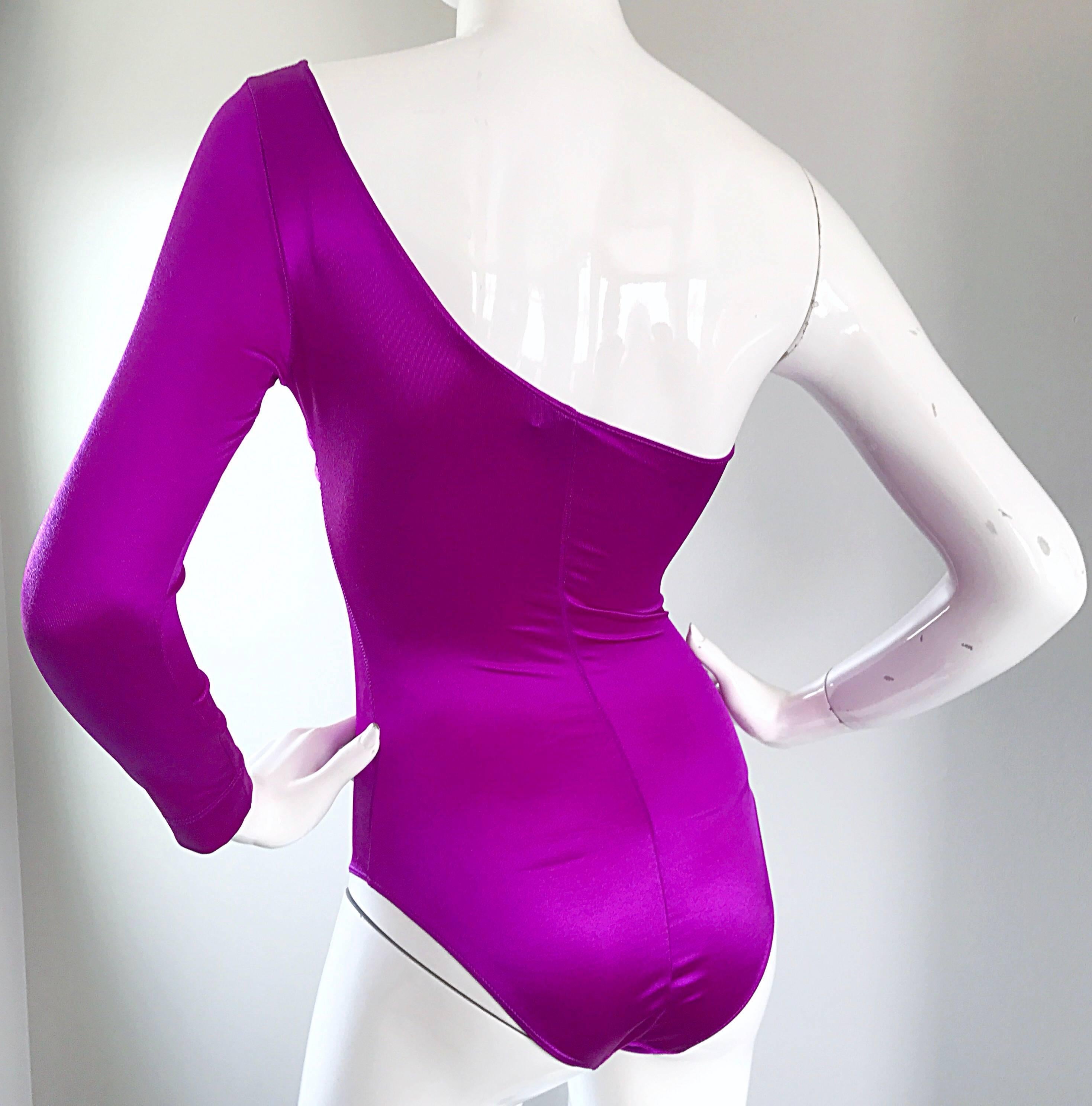 Women's Dolce and Gabbana Vintage 1990s Magenta One Shoulder One Piece Vintage Bodysuit For Sale