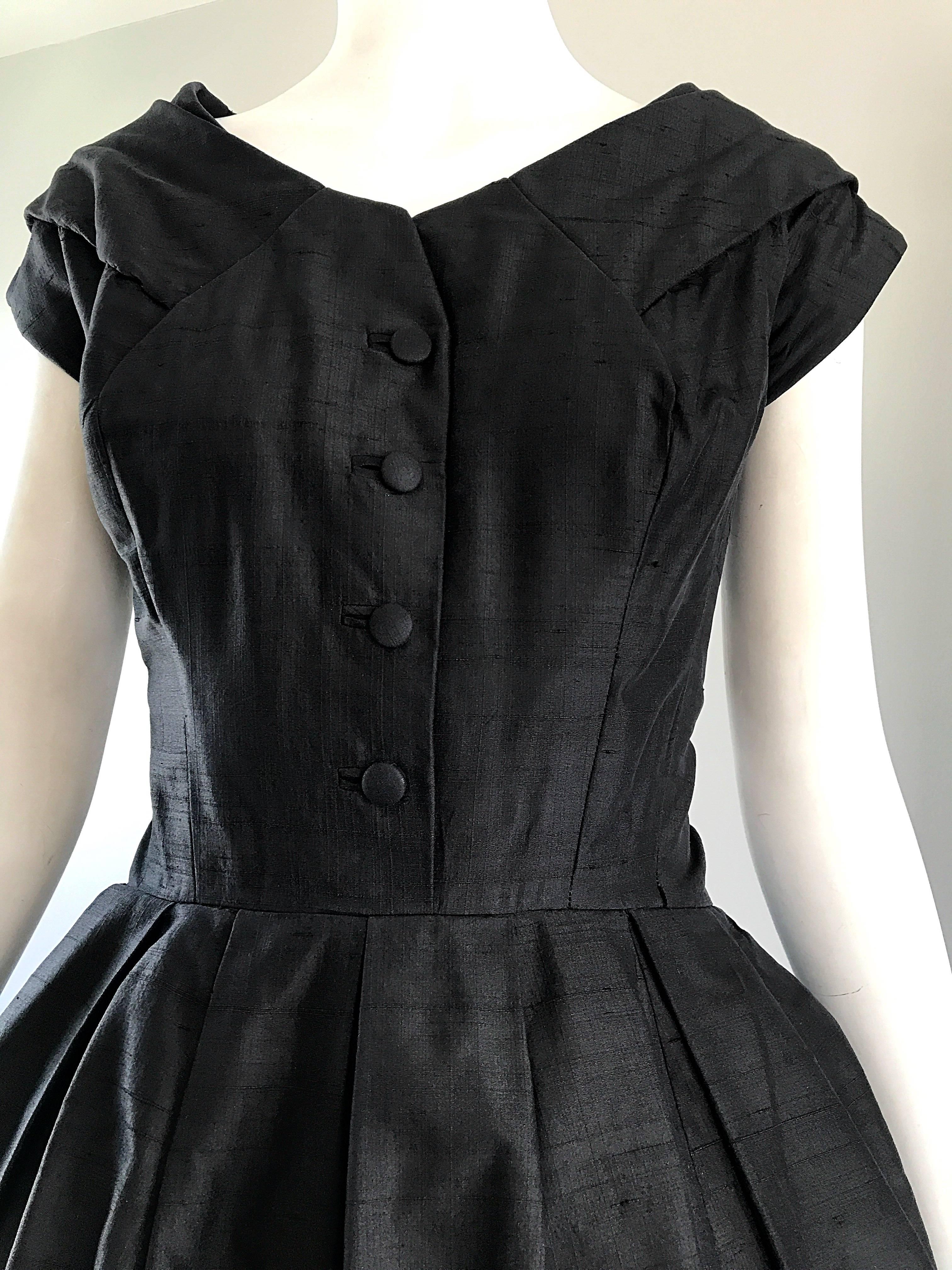 Rare 1950s Christian Dior Haute Couture ' New Look ' Vintage Black Silk Dress In Excellent Condition In San Diego, CA