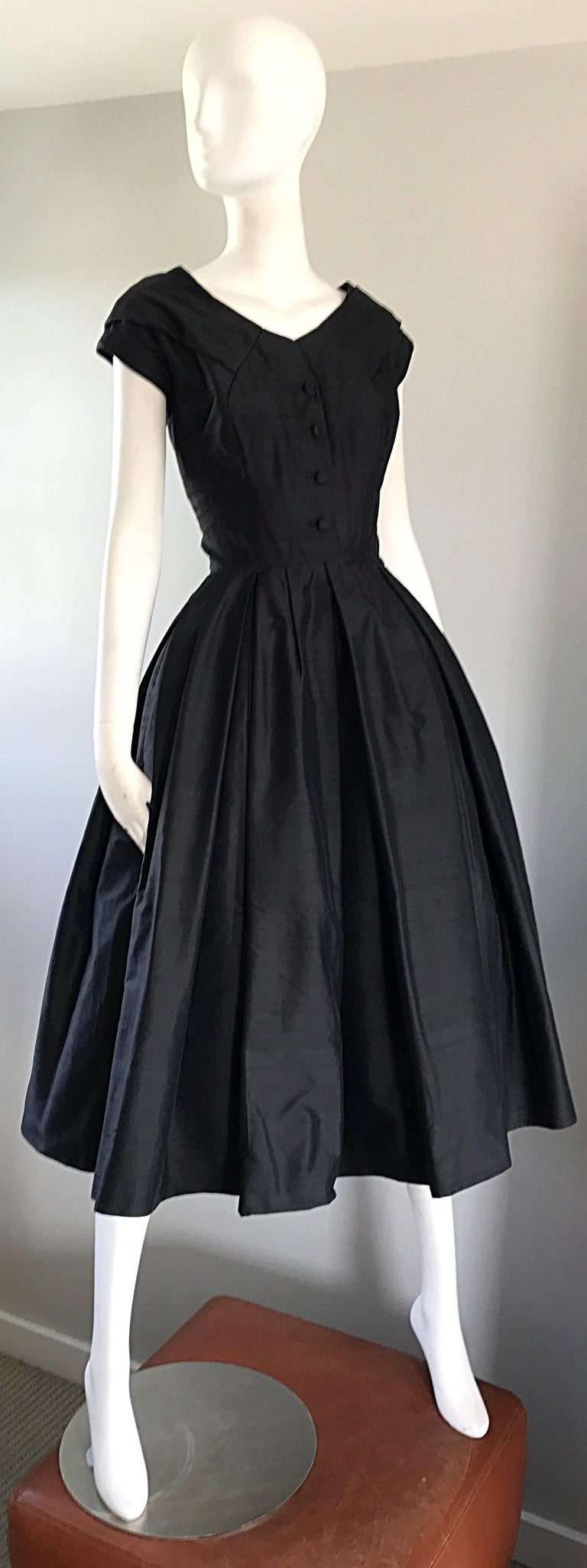 Rare 1950s Christian Dior Haute Couture ' New Look ' Vintage Black Silk