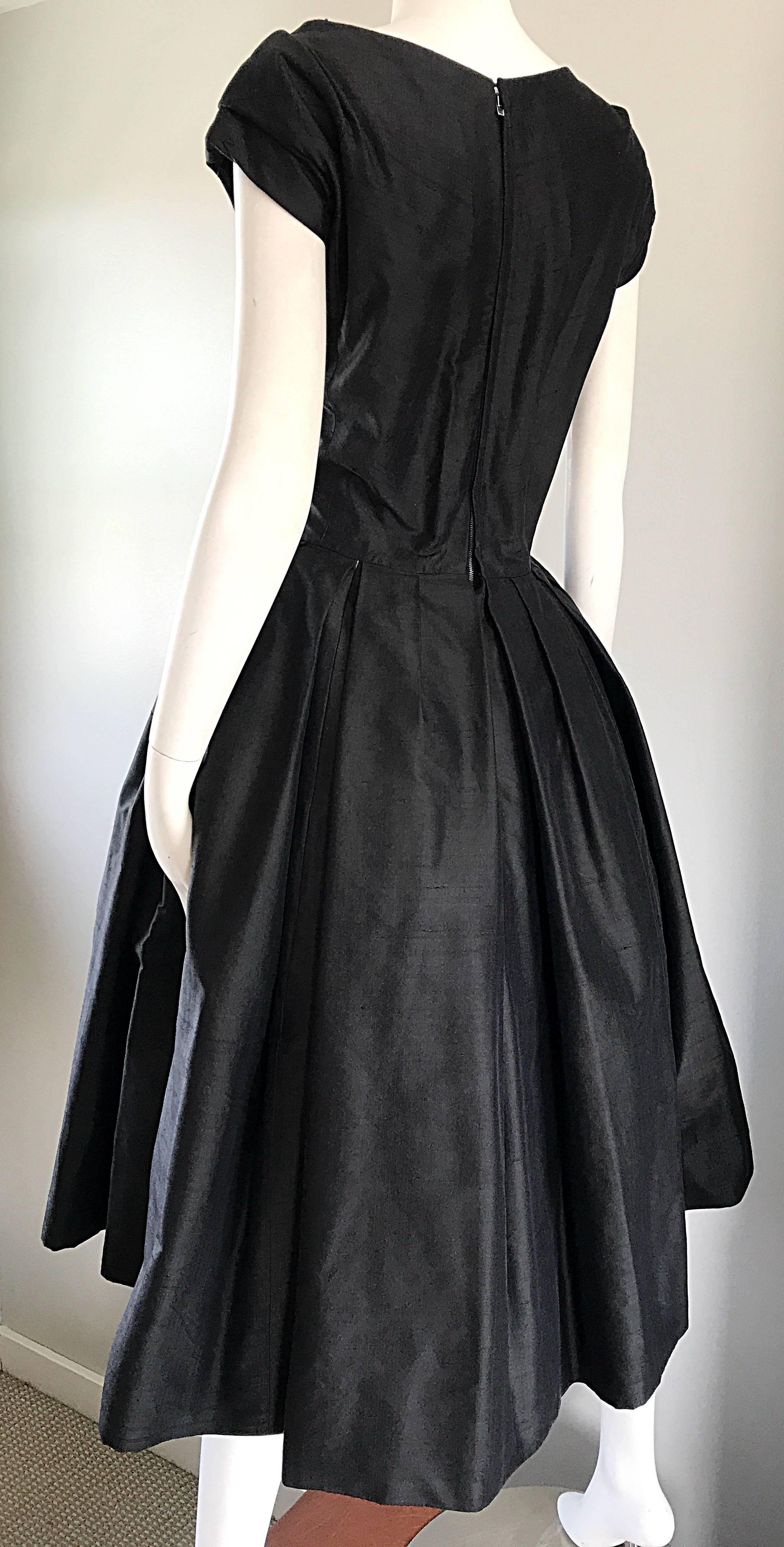 Rare 1950s Christian Dior Haute Couture ' New Look ' Vintage Black Silk Dress 2