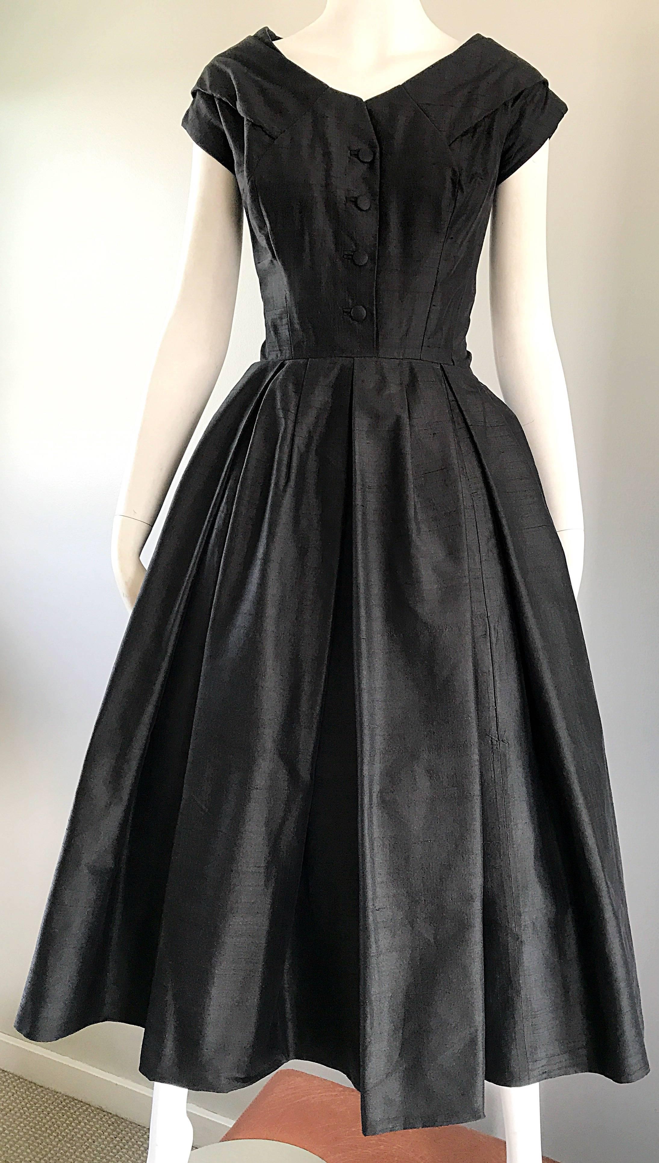 Rare 1950s Christian Dior Haute Couture ' New Look ' Vintage Black Silk Dress 3