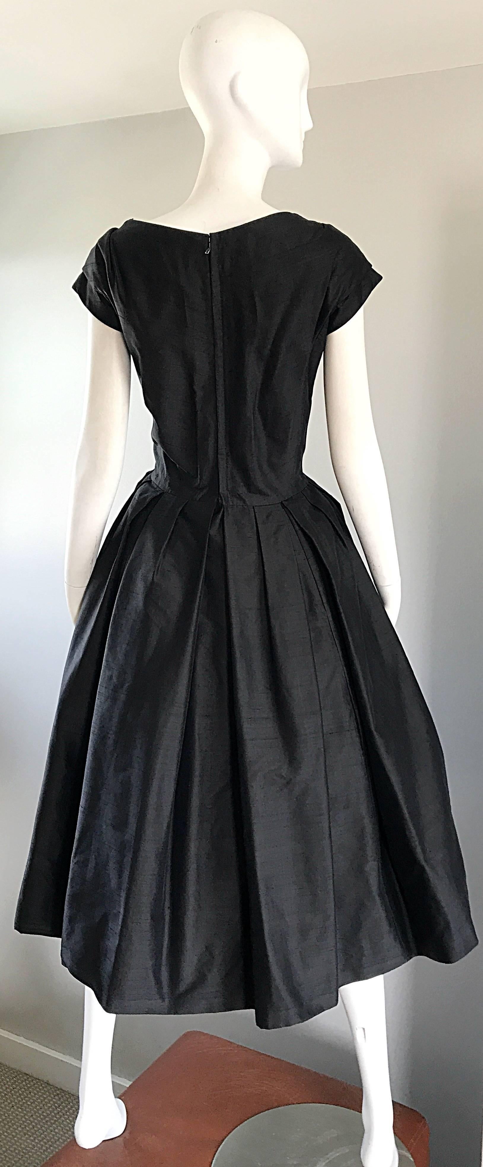 Rare 1950s Christian Dior Haute Couture ' New Look ' Vintage Black Silk Dress 4