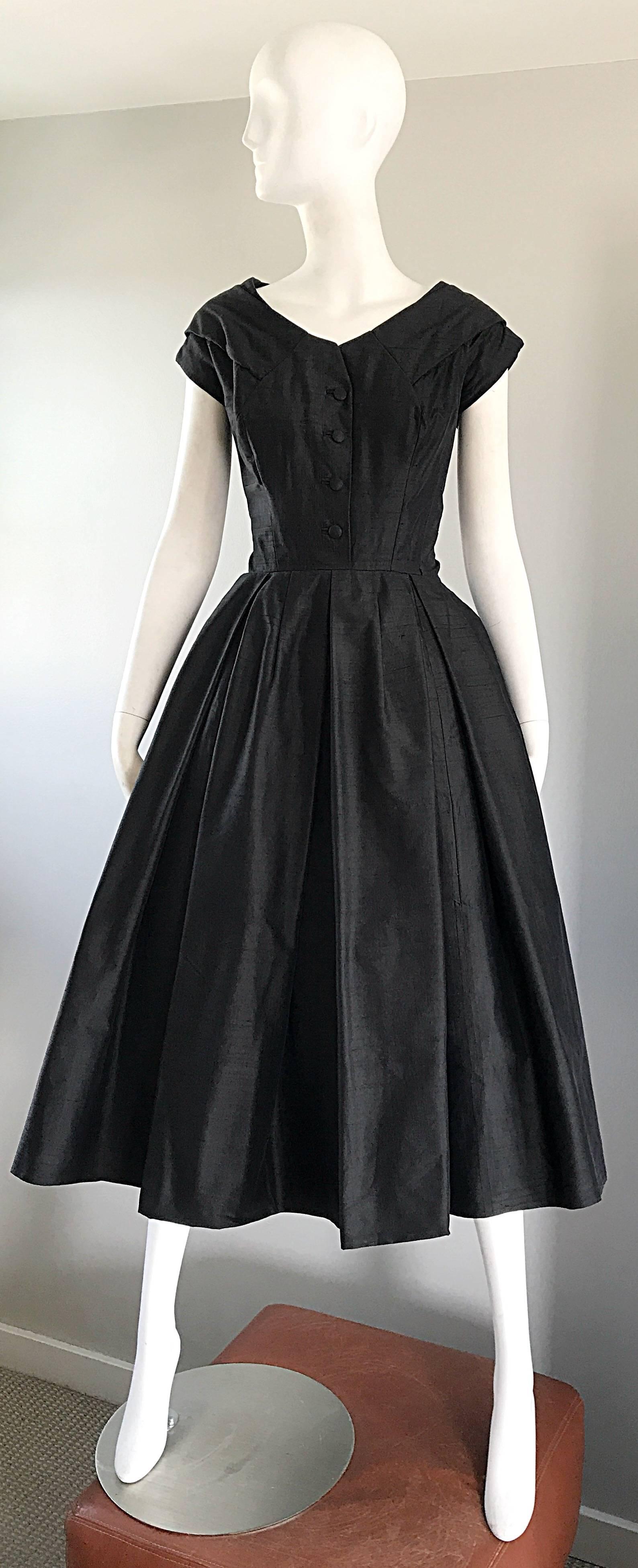 Rare 1950s Christian Dior Haute Couture ' New Look ' Vintage Black Silk Dress 5