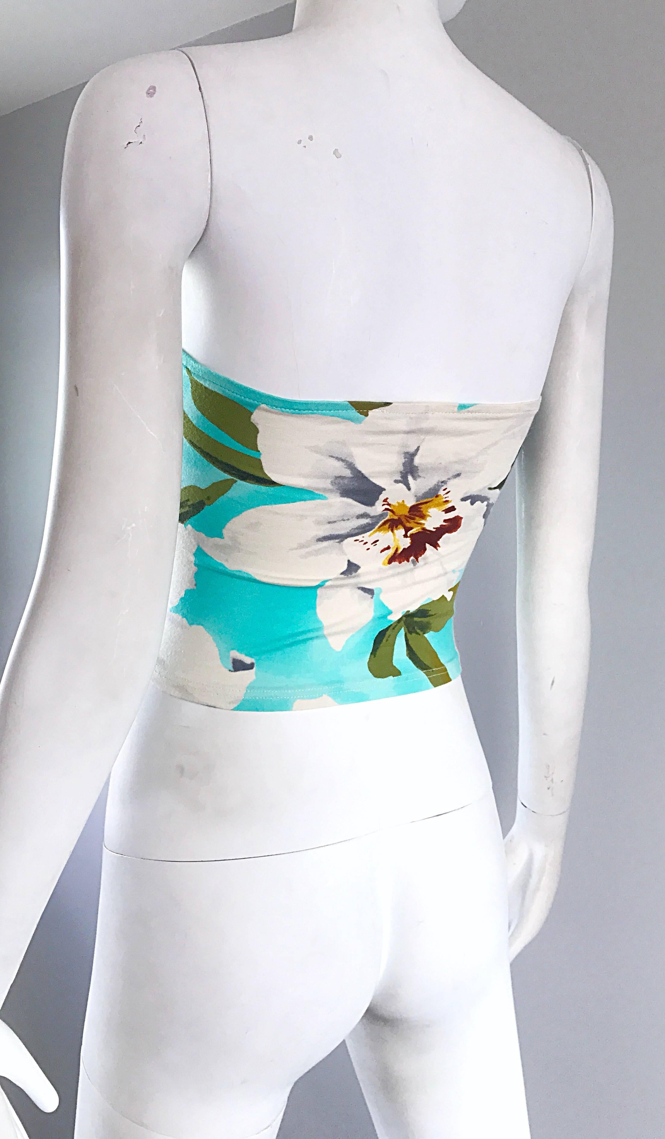 1990s Cacharel Hawaiian Tropical Print Sexy Vintage 90s Strapless Crop Tube Top in vendita 2