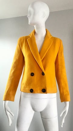 1990s Geoffrey Beene Mustard Yellow Vintage 90s Wool Cropped Blazer Jacket