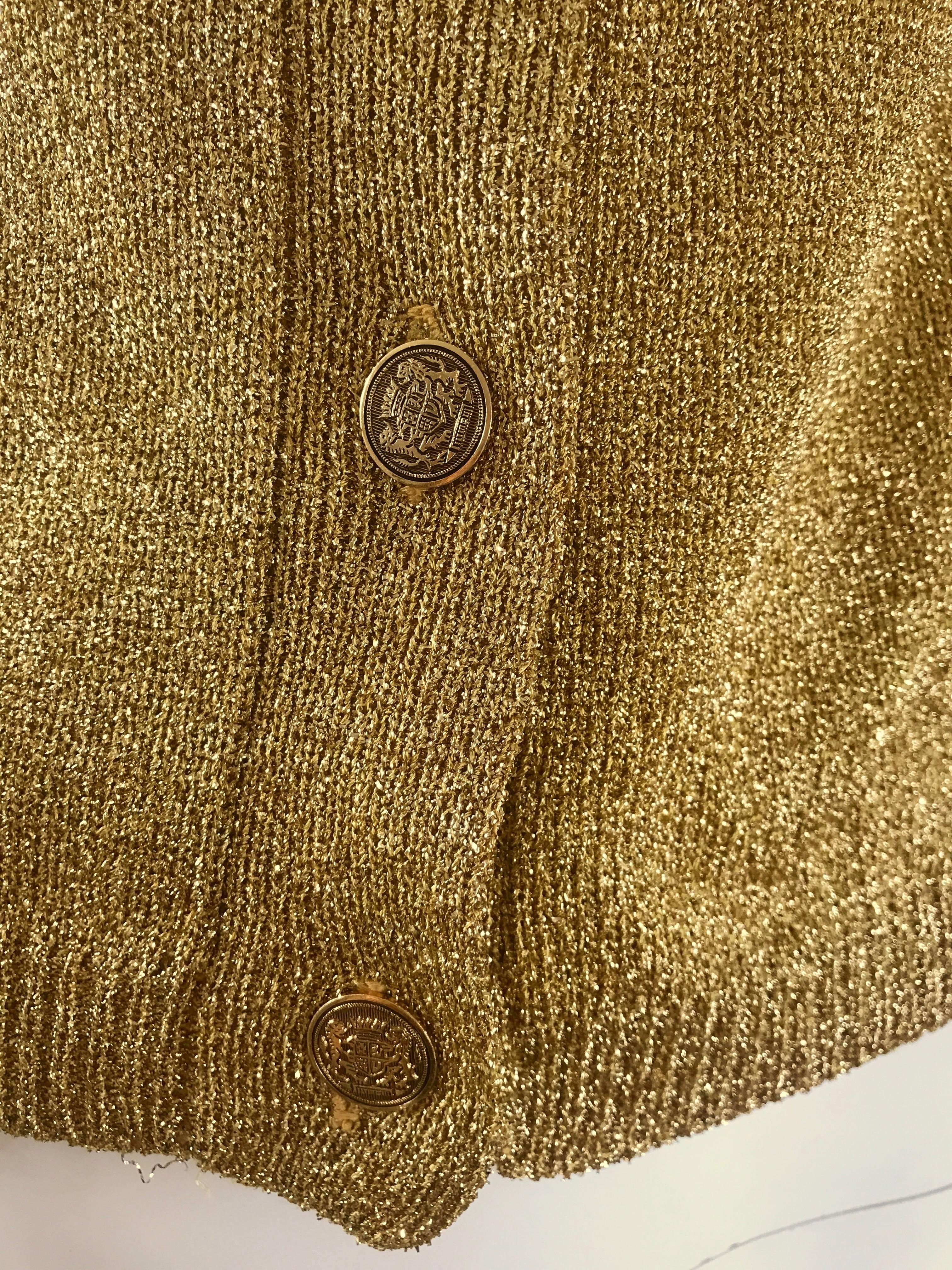 1950er Jahre Gold Metallic Lurex 3/4 Ärmel Französisch Made Vintage 50er Jahre Strickjacke Pullover (Braun) im Angebot