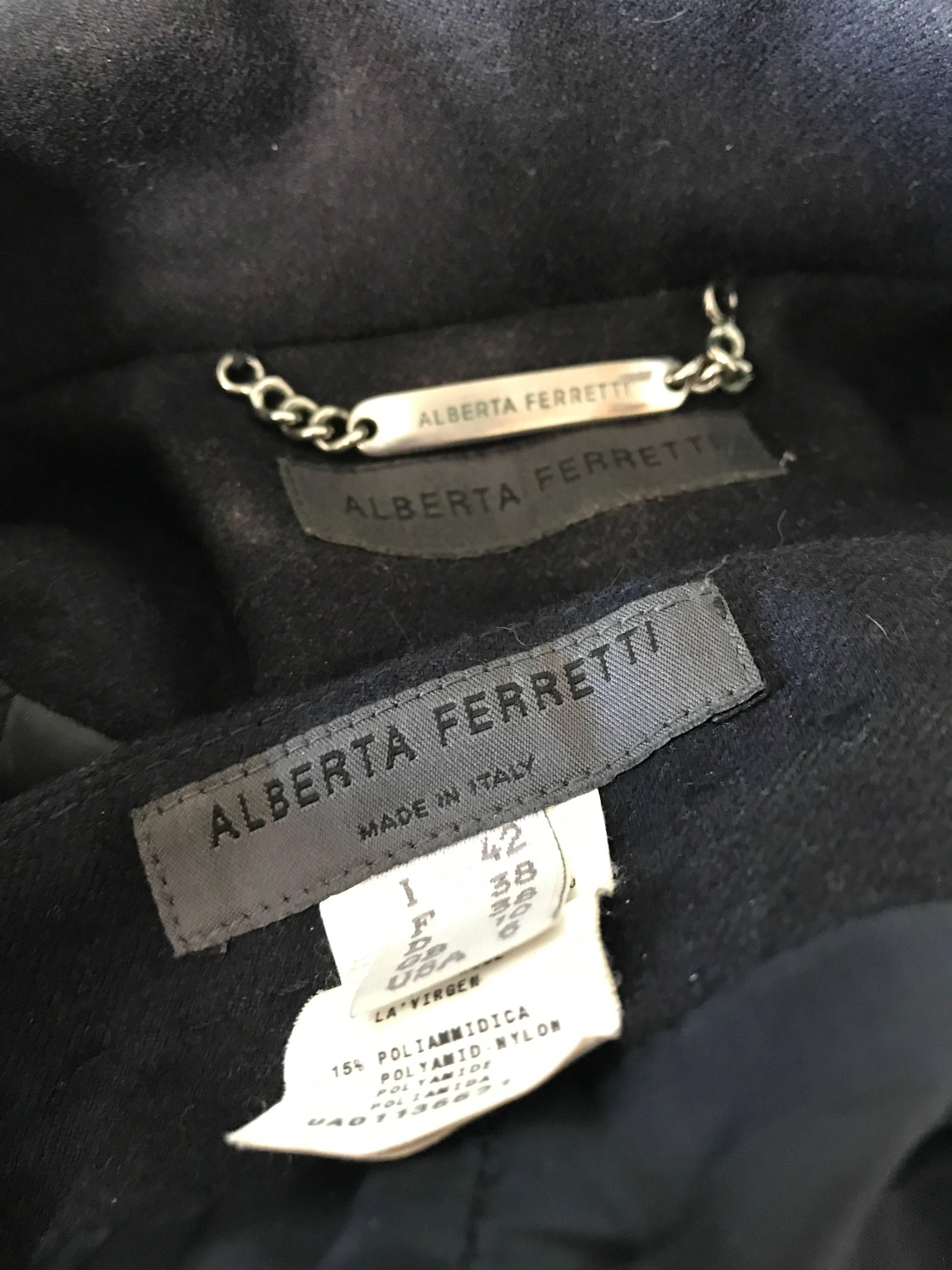 Vintage Alberta Ferretti Size 6 1990s Does 1960s Black Wool 90s Skirt Suit For Sale 6